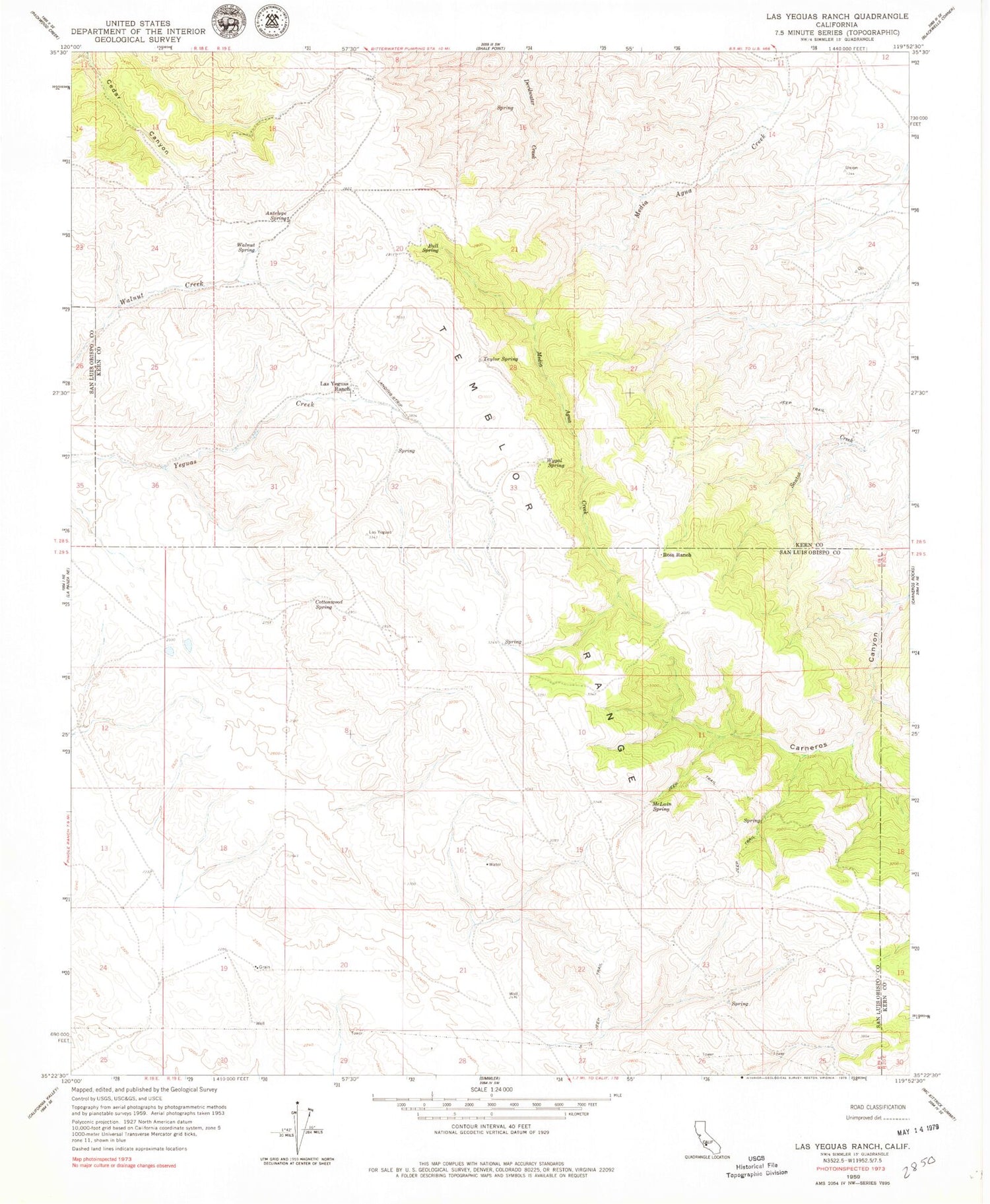 Classic USGS Las Yeguas Ranch California 7.5'x7.5' Topo Map Image