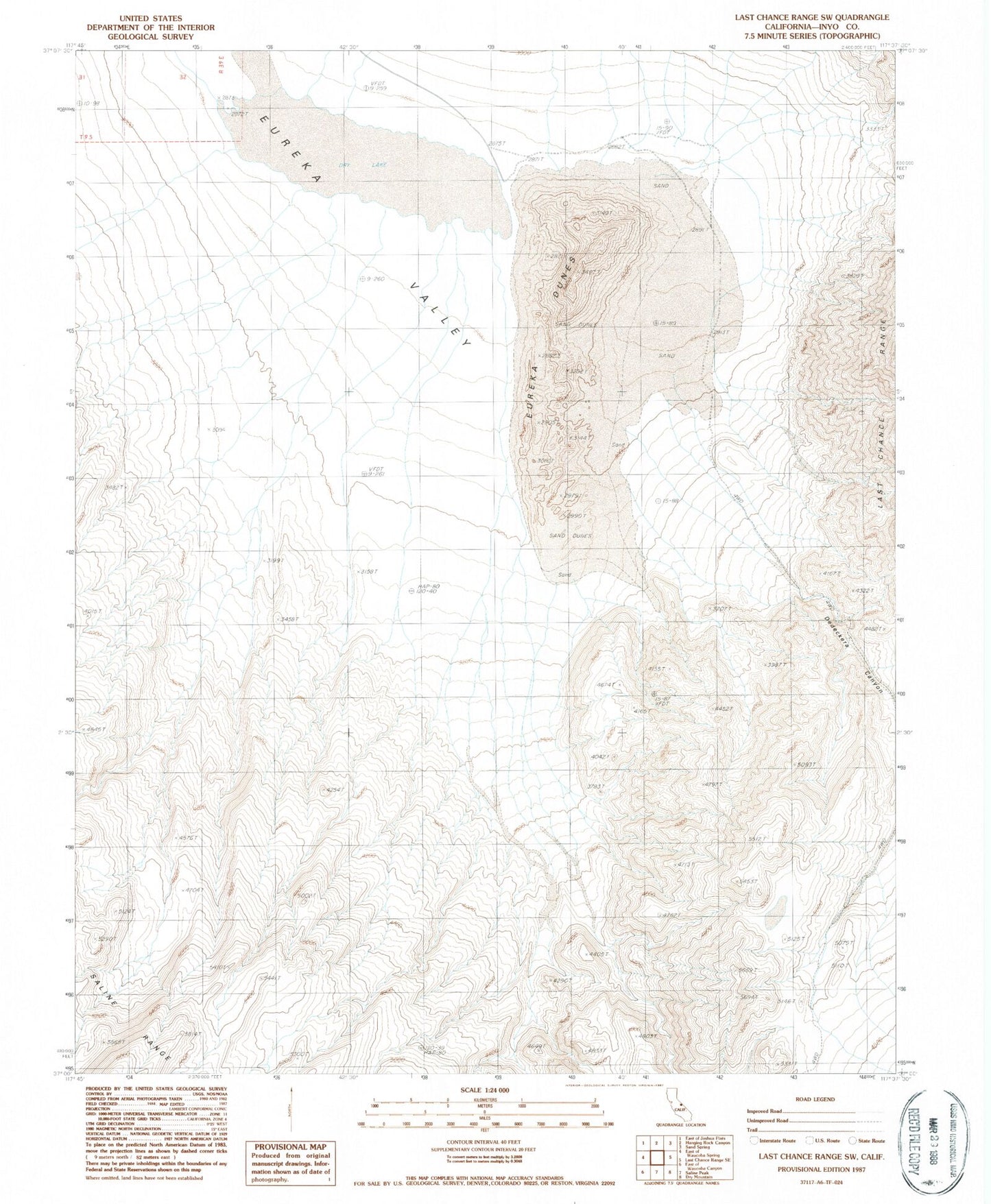 Classic USGS Last Chance Range SW California 7.5'x7.5' Topo Map Image
