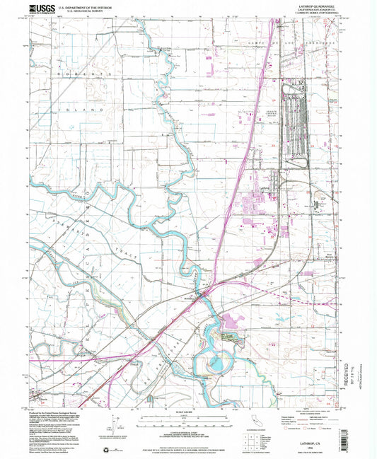 Classic USGS Lathrop California 7.5'x7.5' Topo Map Image