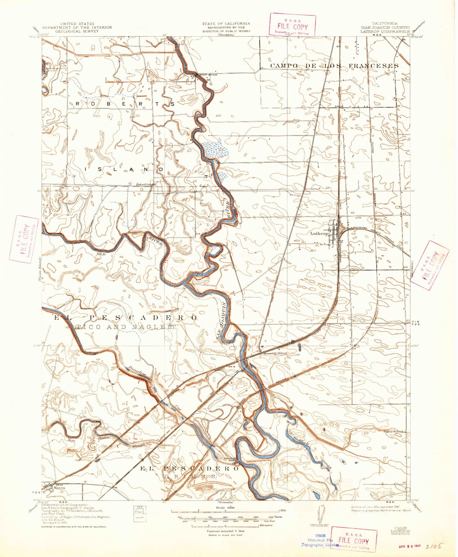 Classic USGS Lathrop California 7.5'x7.5' Topo Map Image