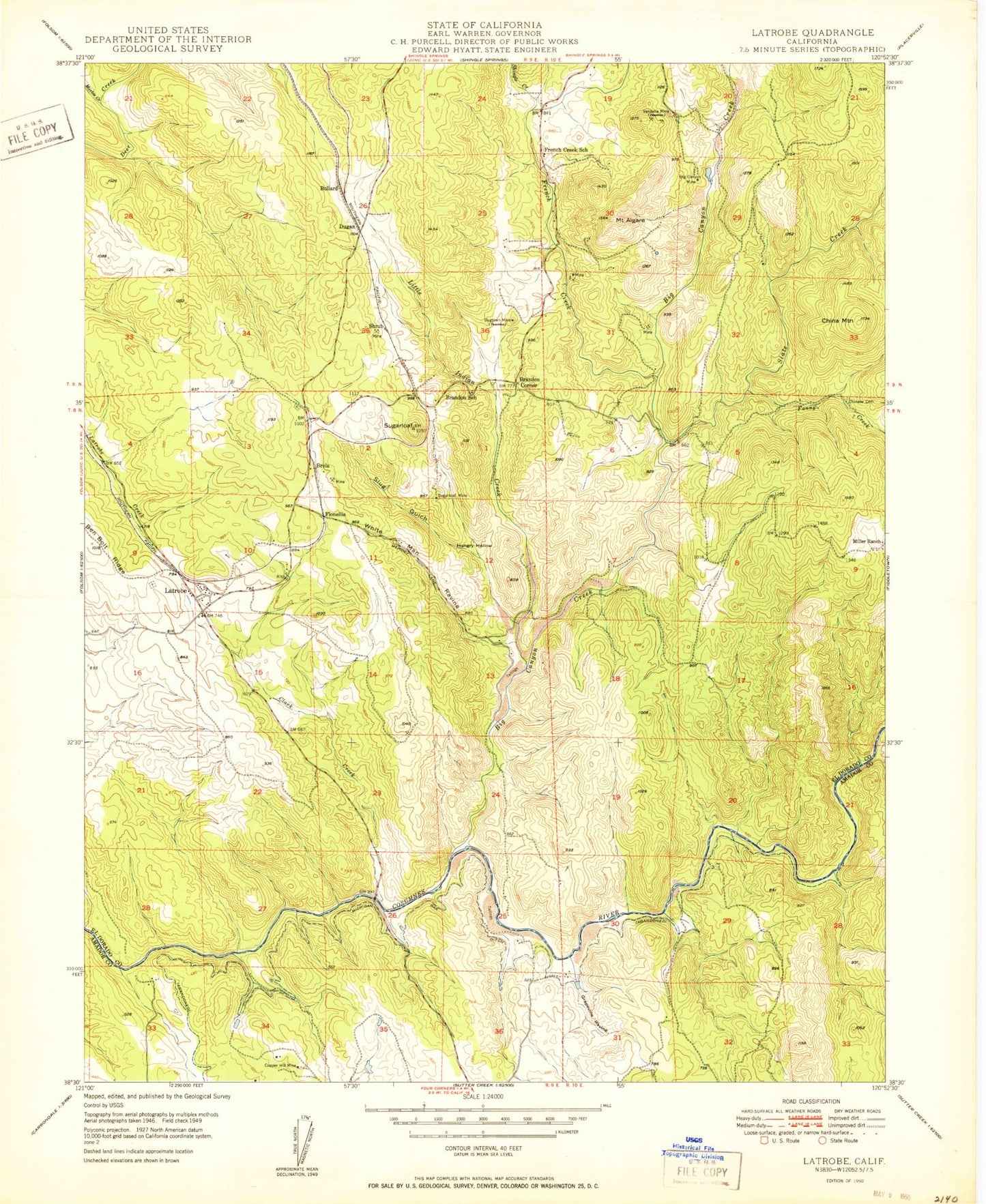 Classic USGS Latrobe California 7.5'x7.5' Topo Map Image