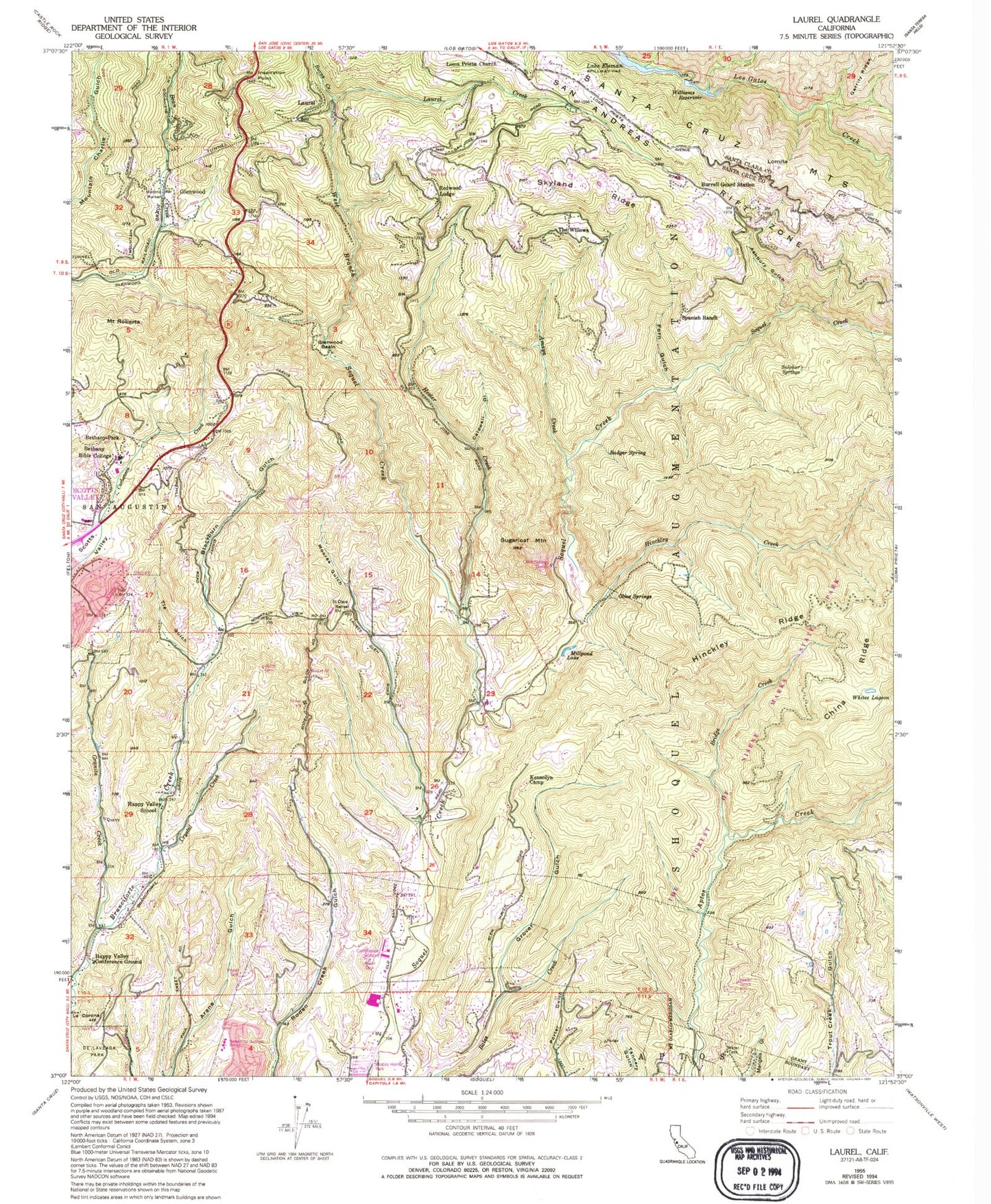 Classic USGS Laurel California 7.5'x7.5' Topo Map Image