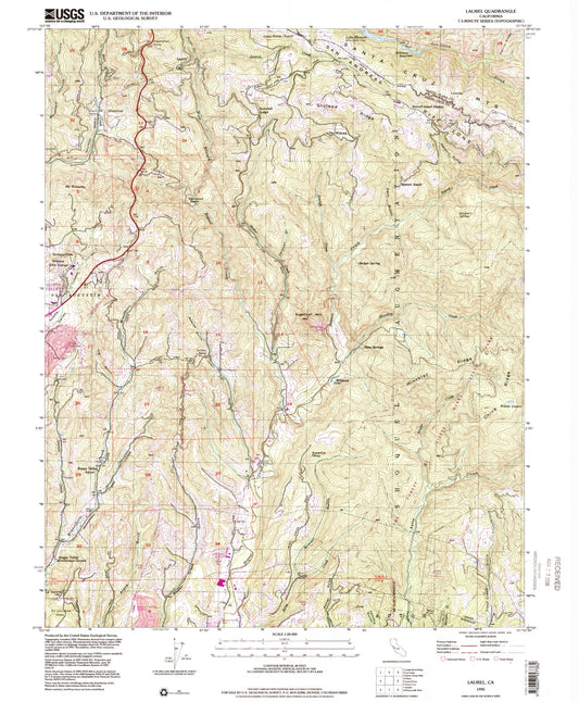 Classic USGS Laurel California 7.5'x7.5' Topo Map Image