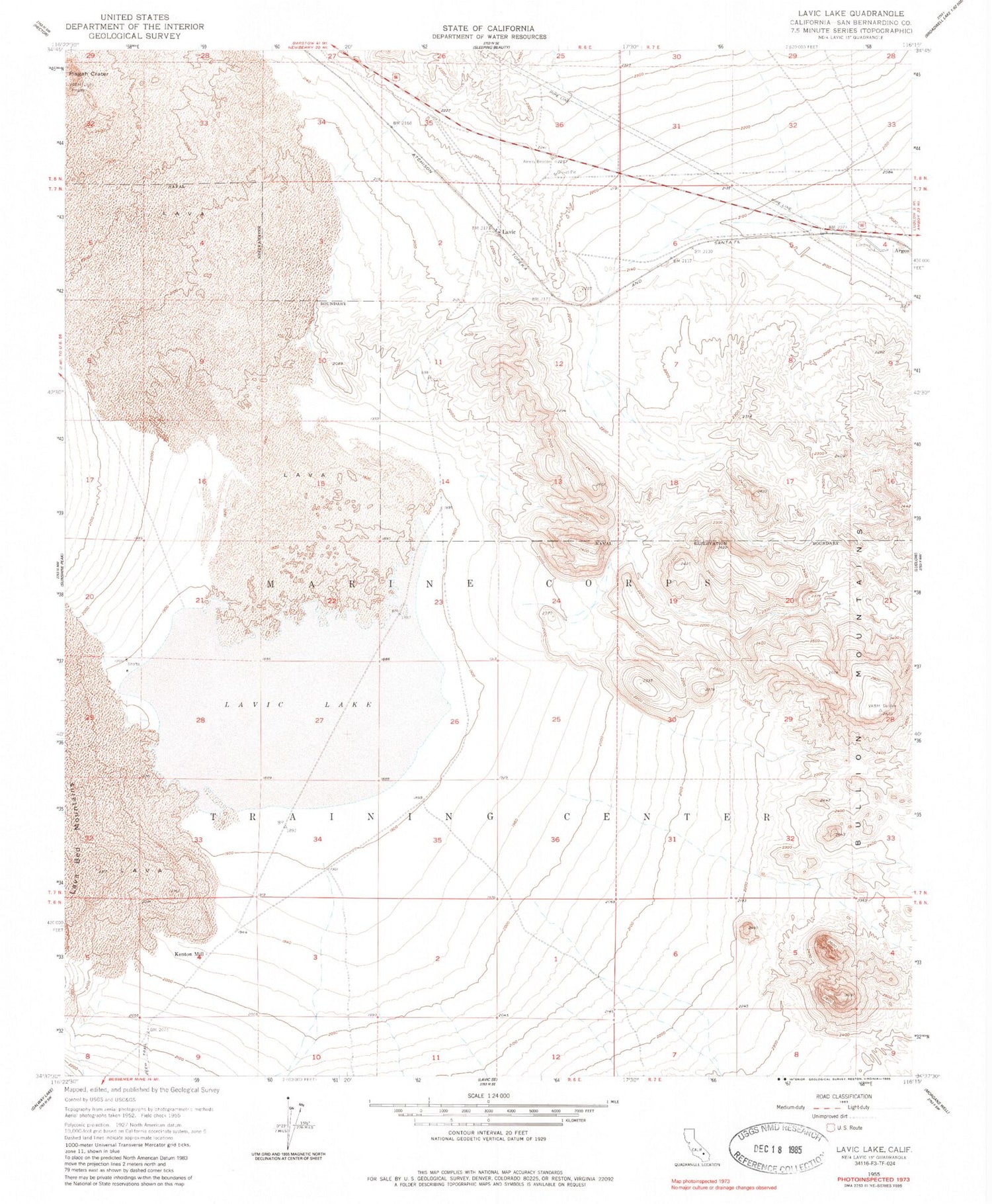 Classic USGS Lavic Lake California 7.5'x7.5' Topo Map Image