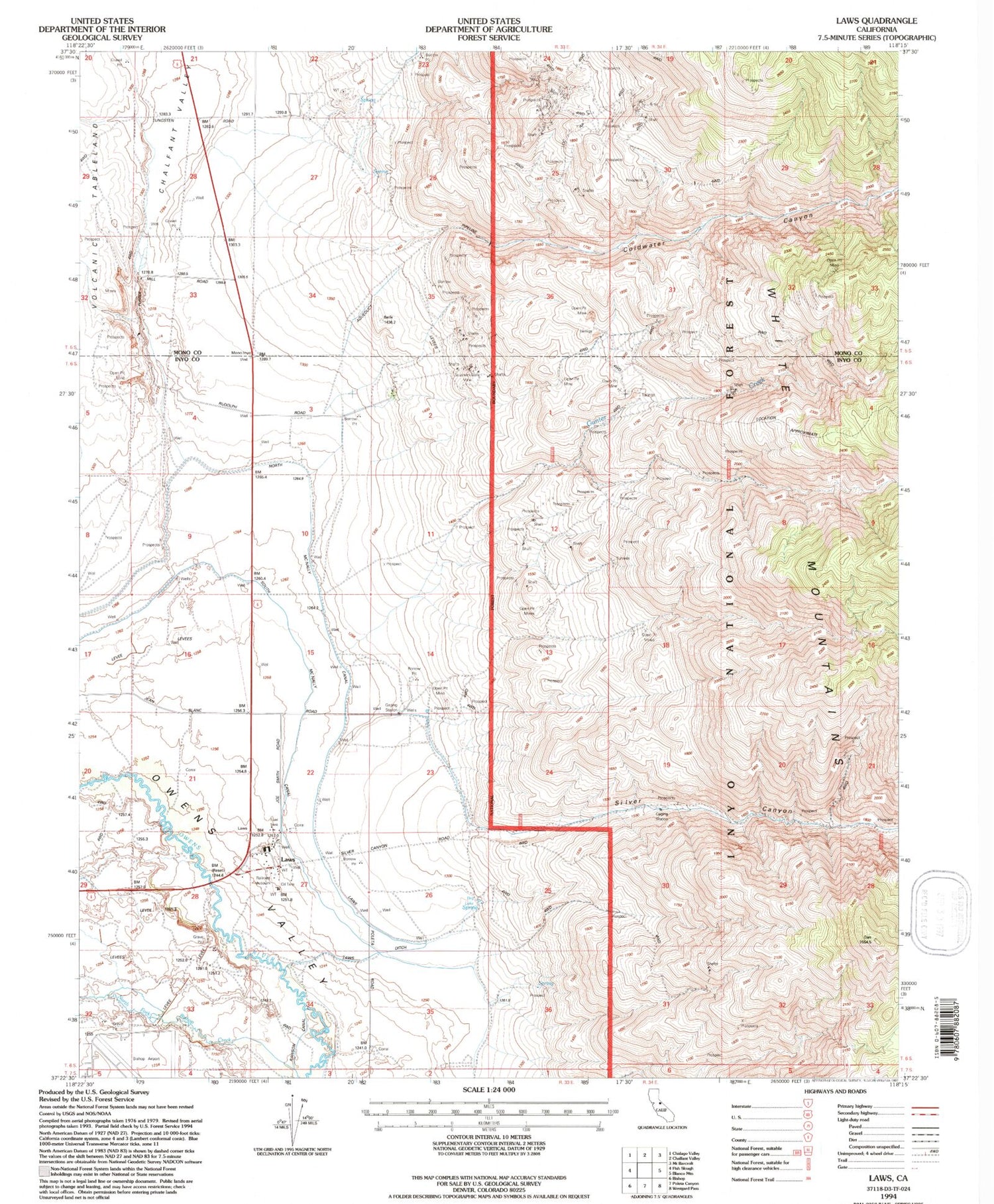 Classic USGS Laws California 7.5'x7.5' Topo Map Image