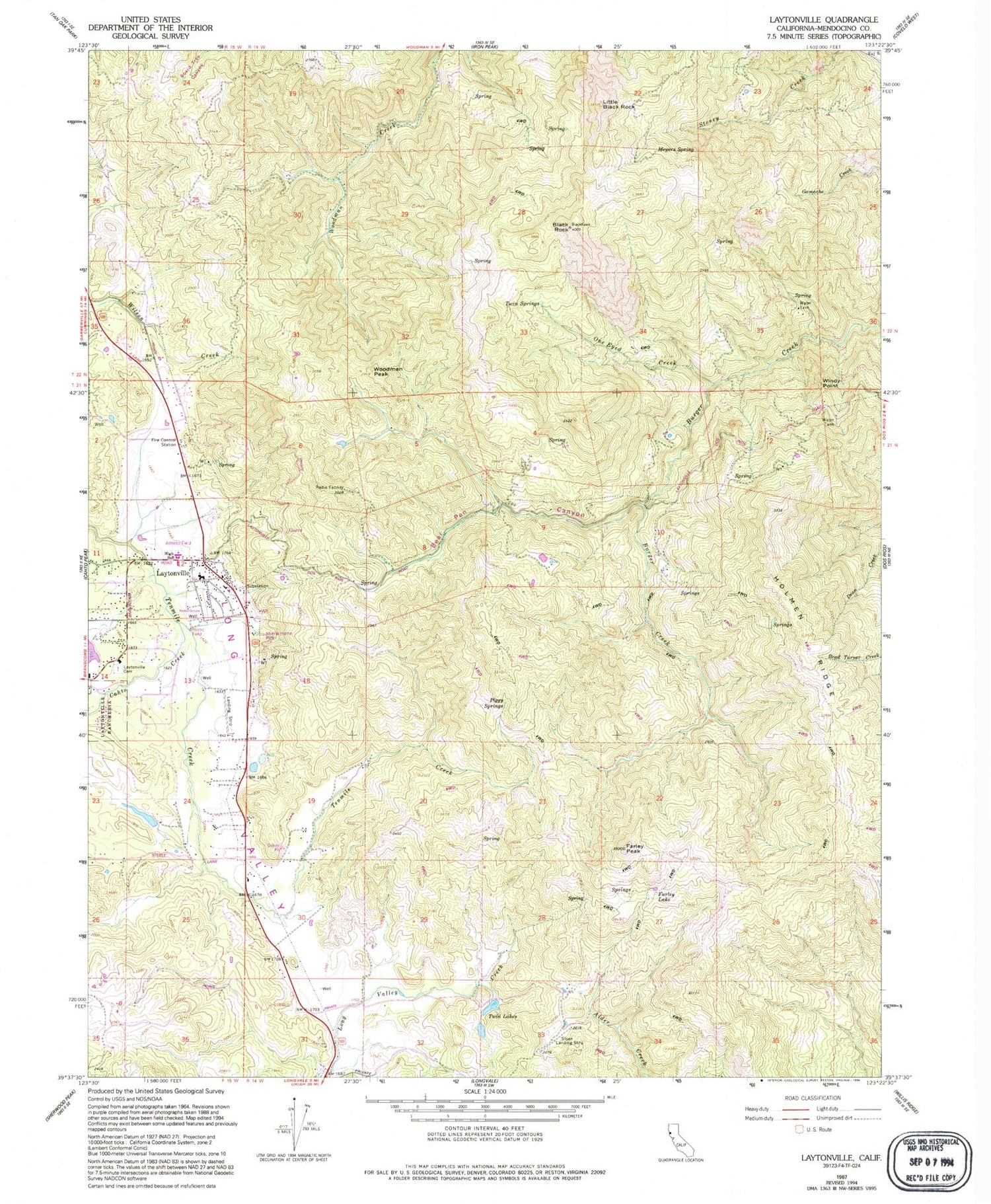 Classic USGS Laytonville California 7.5'x7.5' Topo Map Image
