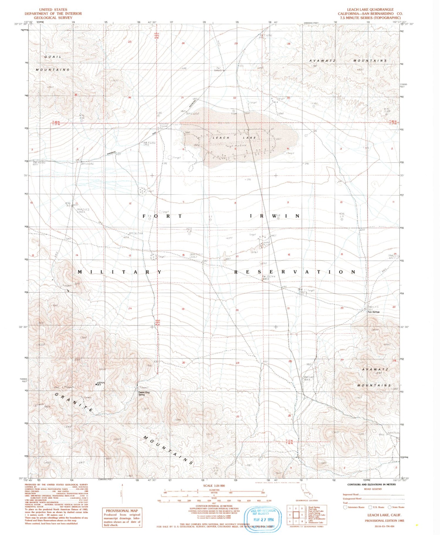 Classic USGS Leach Lake California 7.5'x7.5' Topo Map Image