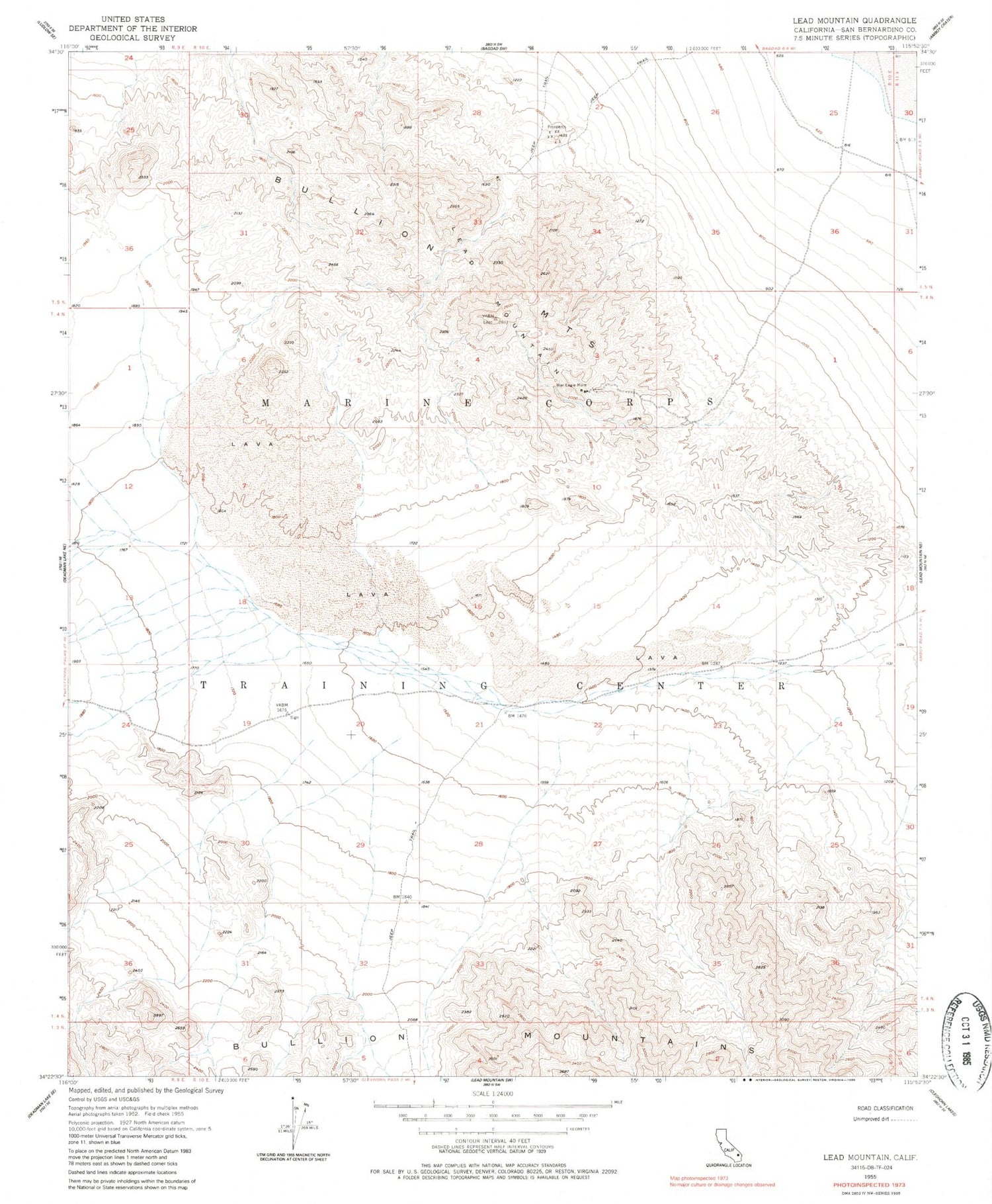 Classic USGS Lead Mountain California 7.5'x7.5' Topo Map Image