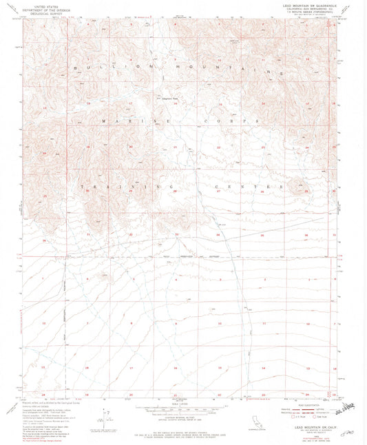 Classic USGS Lead Mountain SW California 7.5'x7.5' Topo Map Image