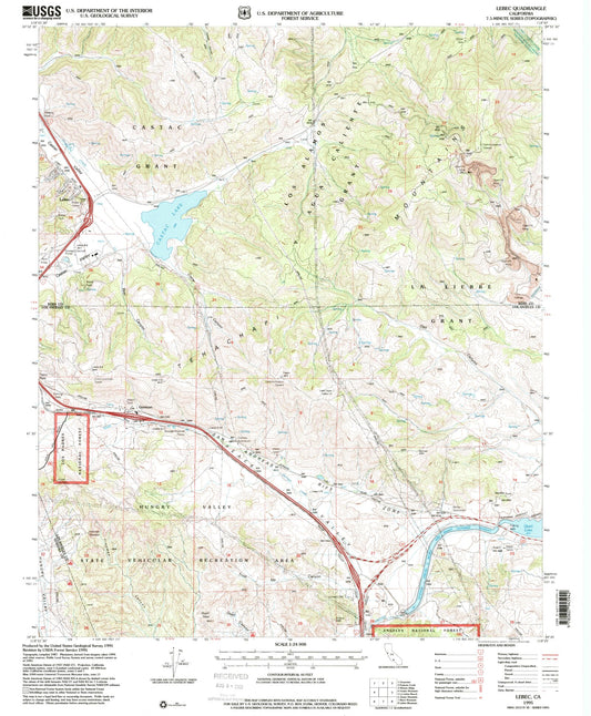 Classic USGS Lebec California 7.5'x7.5' Topo Map Image