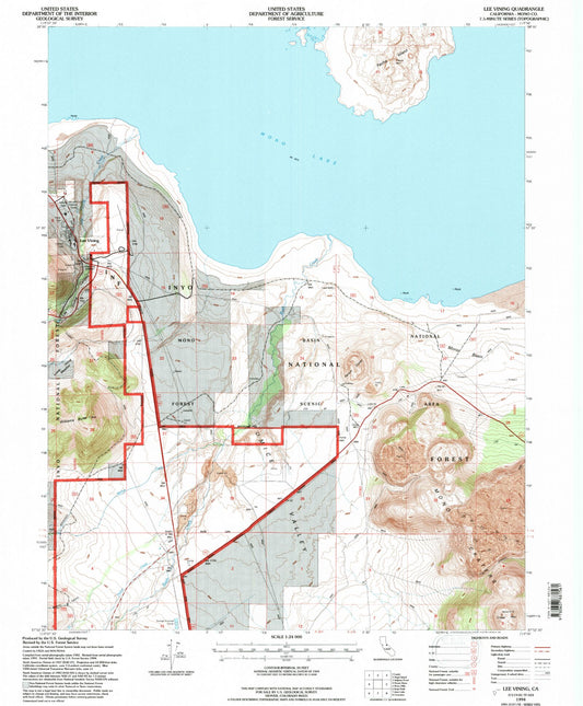 Classic USGS Lee Vining California 7.5'x7.5' Topo Map Image
