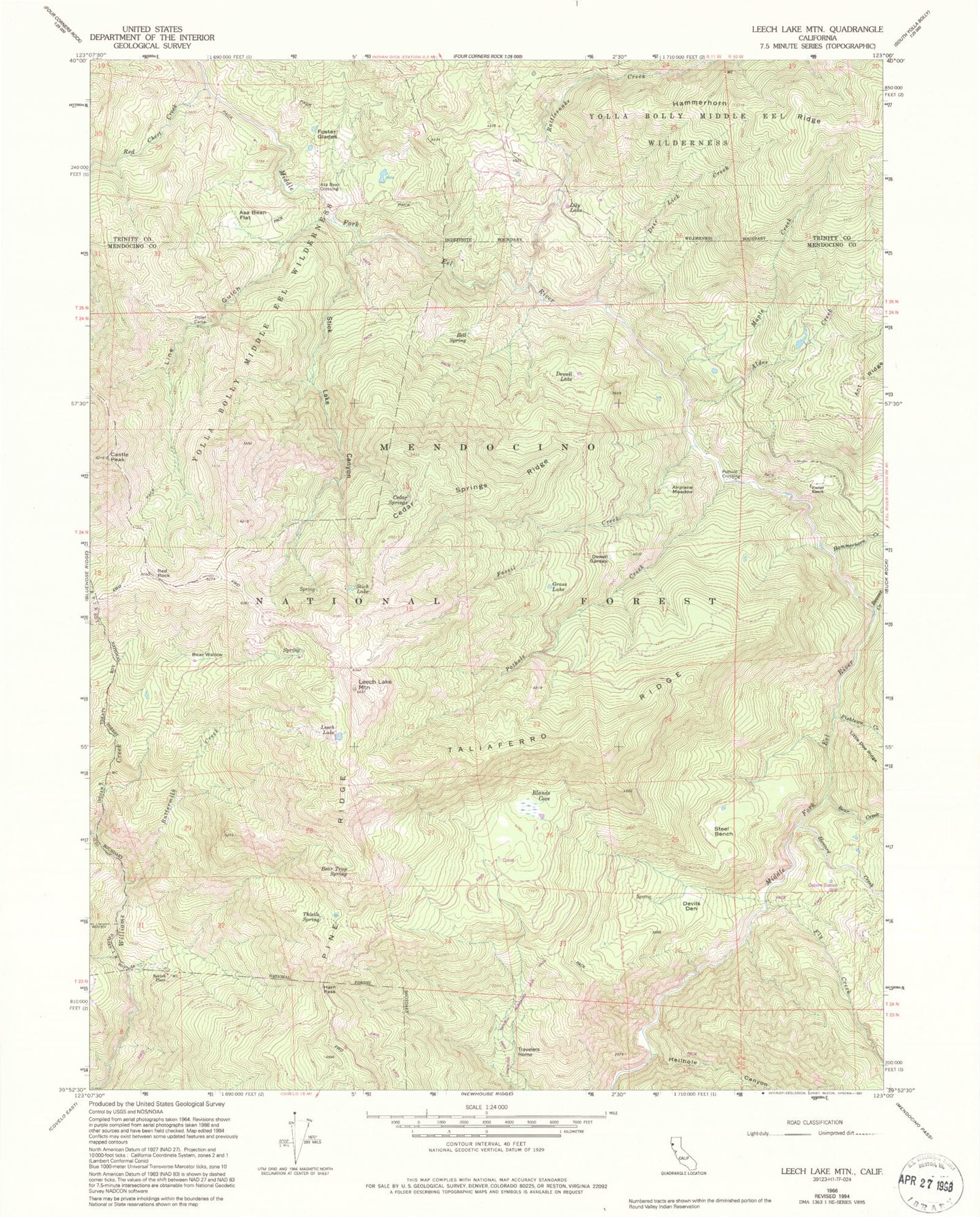 Classic USGS Leech Lake Mountain California 7.5'x7.5' Topo Map Image