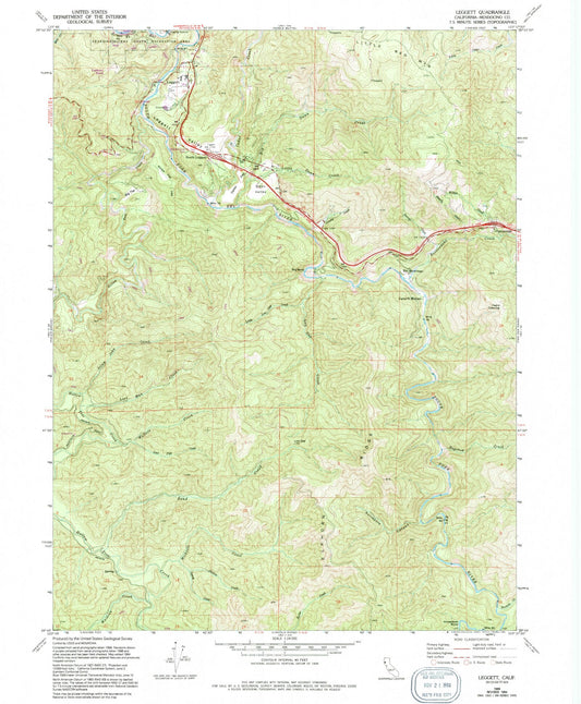 Classic USGS Leggett California 7.5'x7.5' Topo Map Image