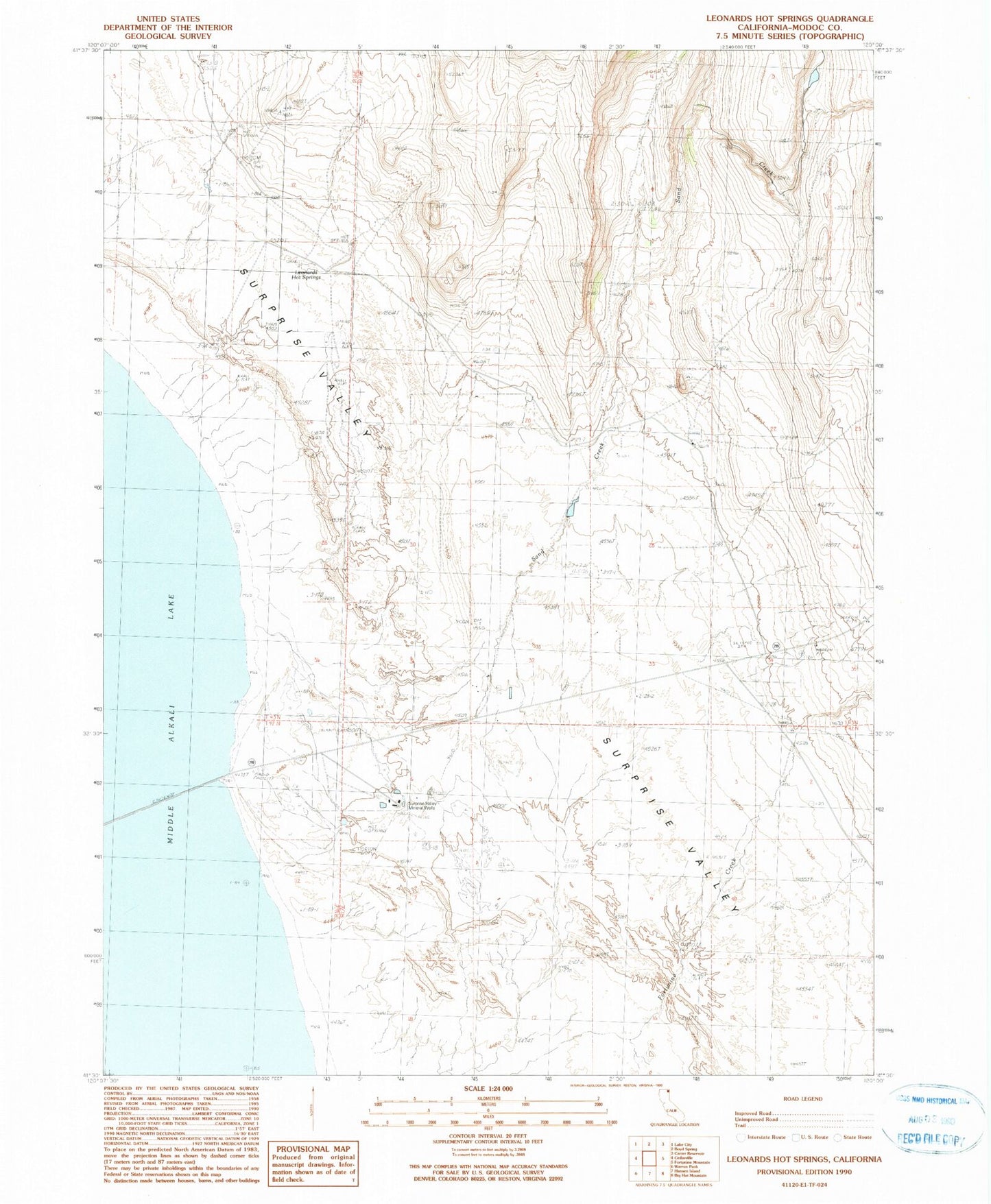 Classic USGS Leonards Hot Springs California 7.5'x7.5' Topo Map Image