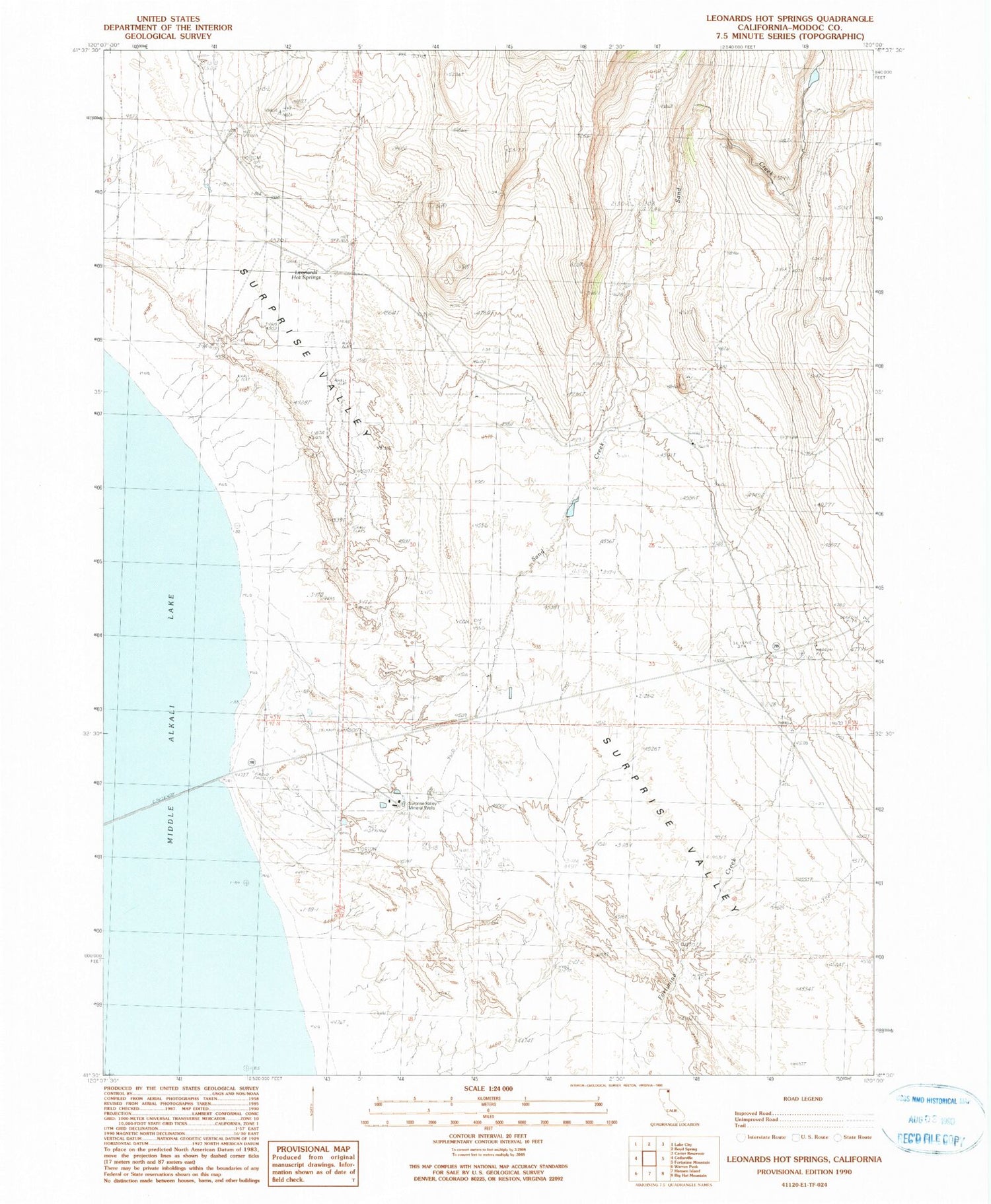 Classic USGS Leonards Hot Springs California 7.5'x7.5' Topo Map Image