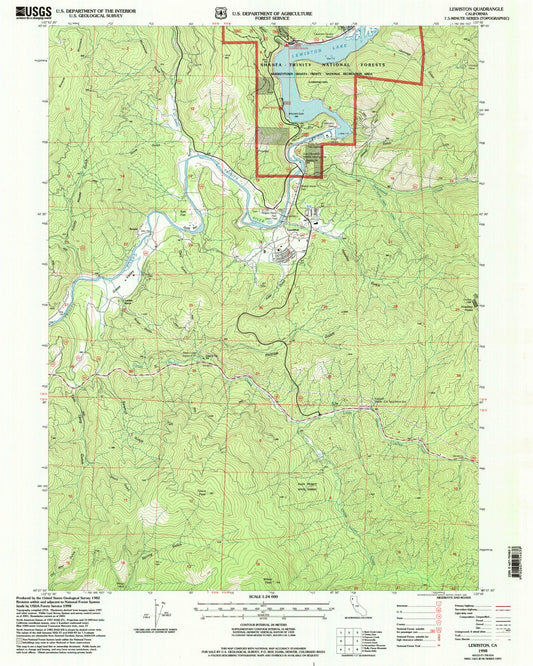 Classic USGS Lewiston California 7.5'x7.5' Topo Map Image