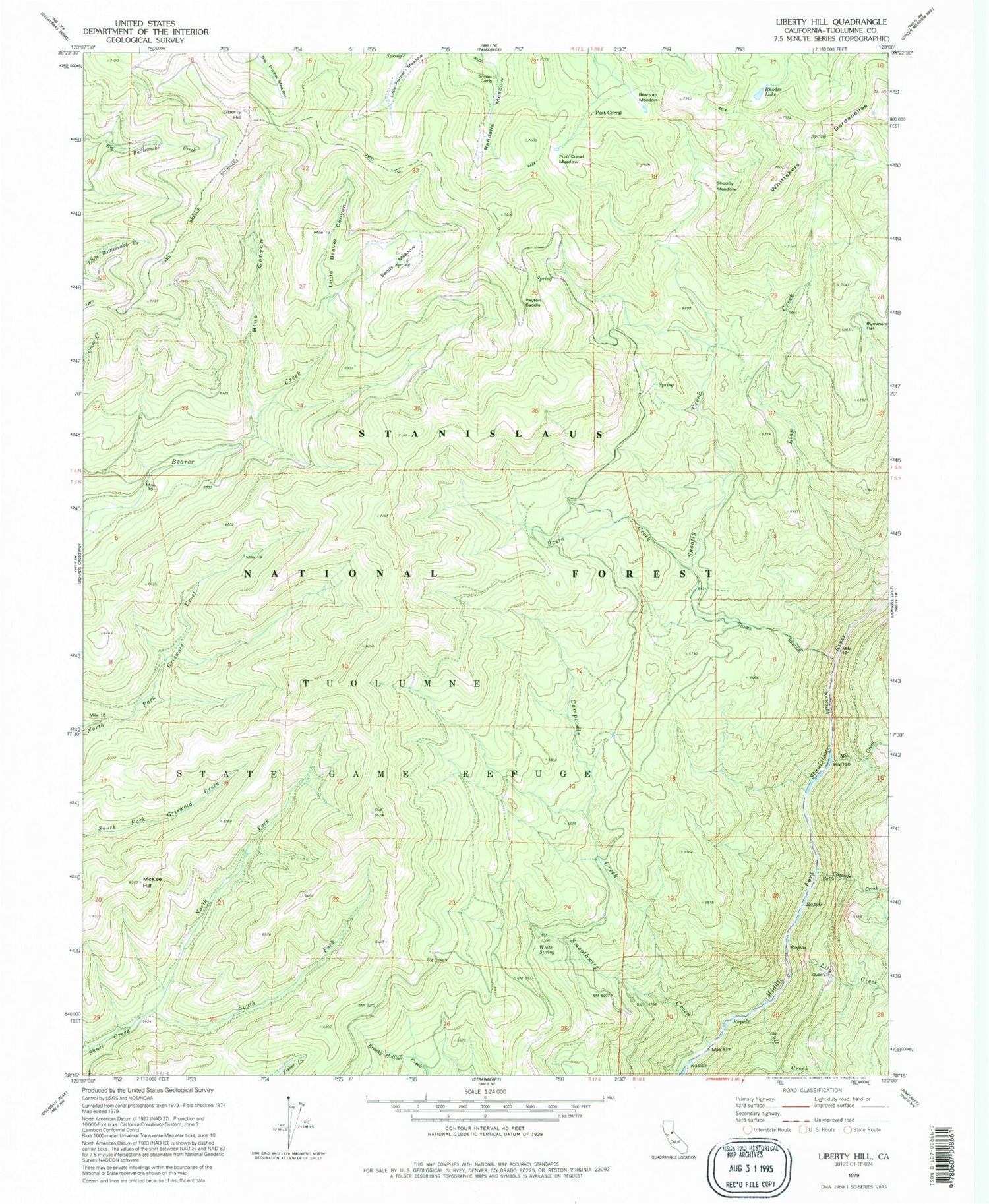 Classic USGS Liberty Hill California 7.5'x7.5' Topo Map Image