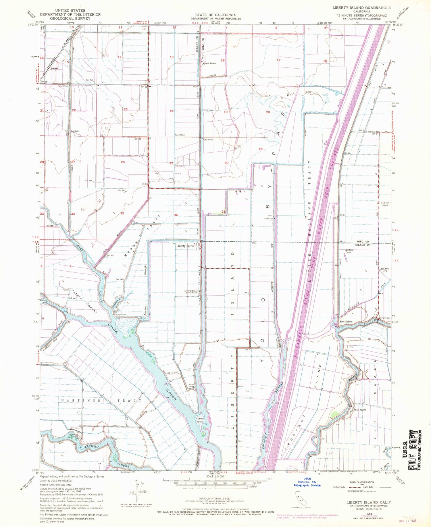 Classic USGS Liberty Island California 7.5'x7.5' Topo Map Image
