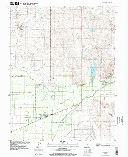 Classic USGS Linden California 7.5'x7.5' Topo Map Image