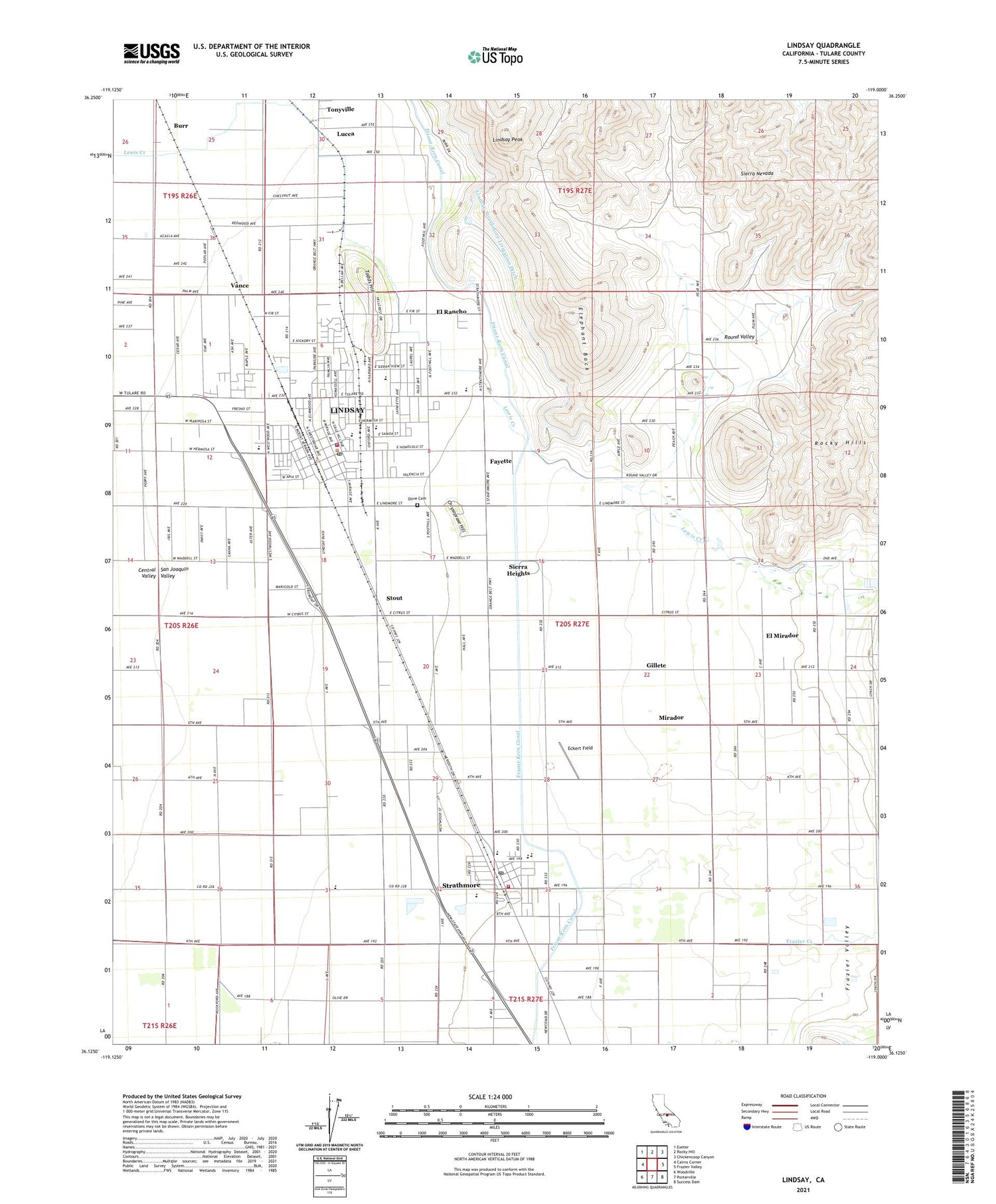 Lindsay California US Topo Map Image