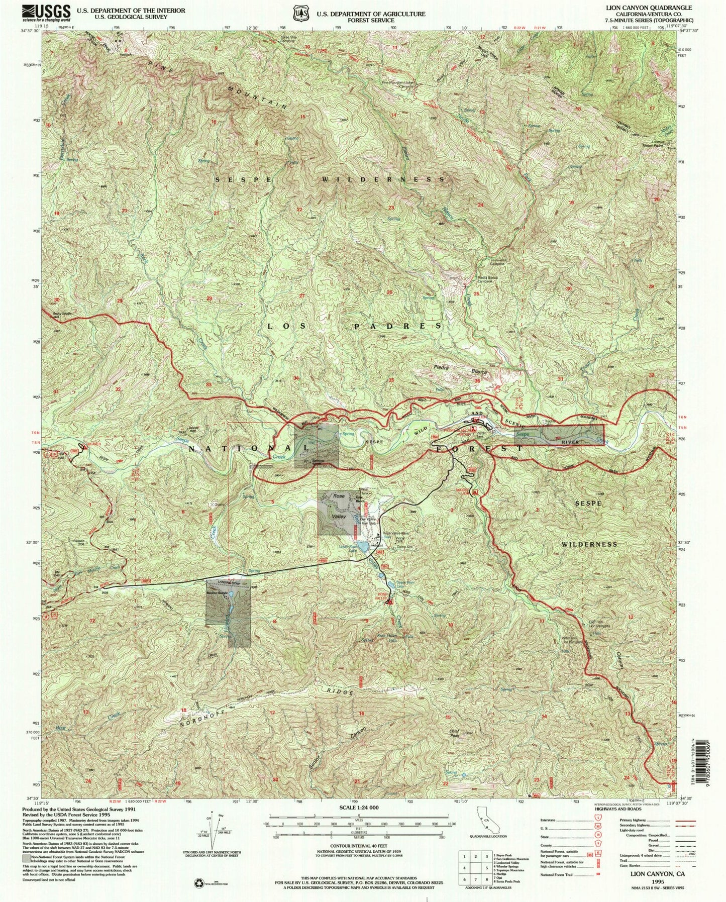 Classic USGS Lion Canyon California 7.5'x7.5' Topo Map Image