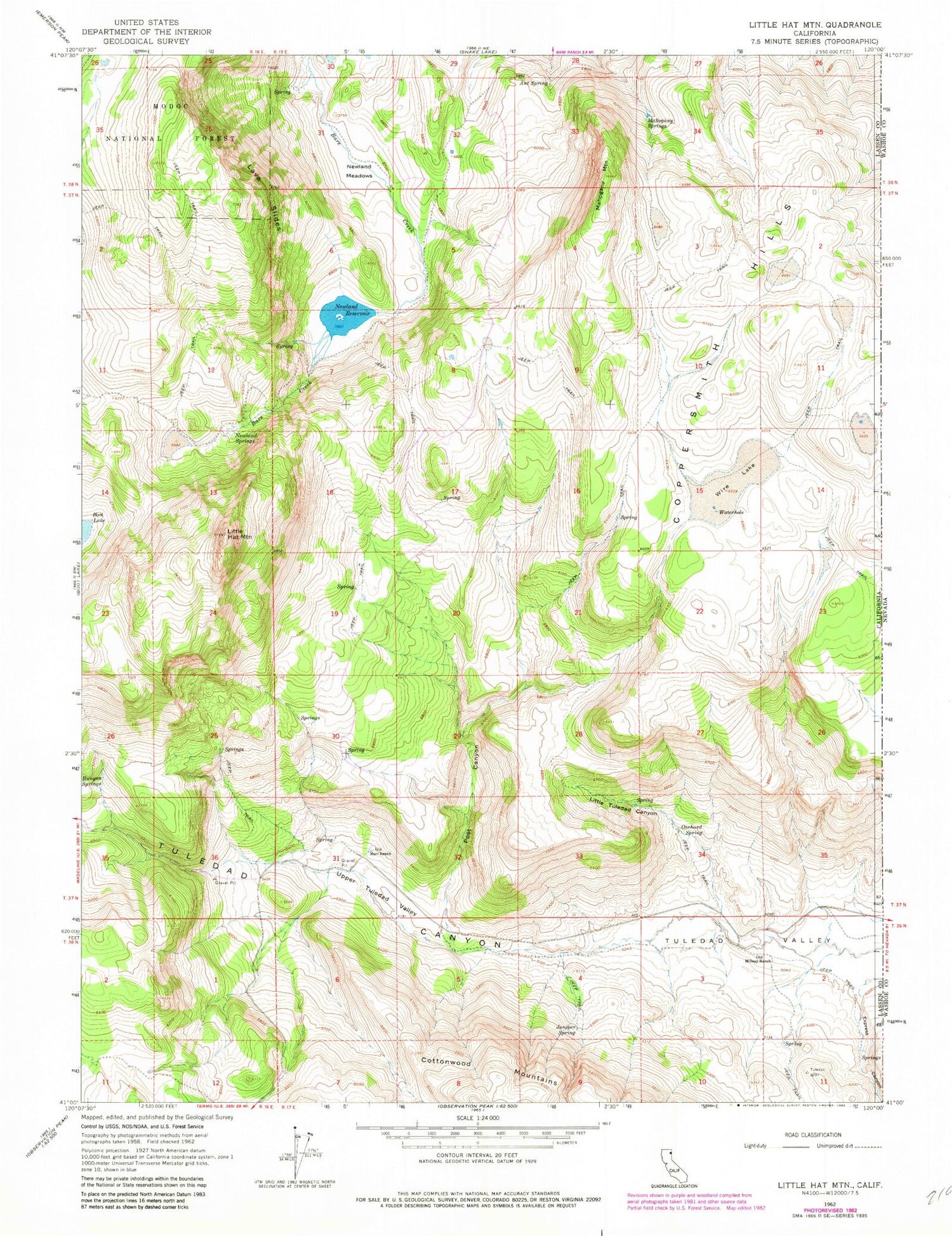 Classic USGS Little Hat Mountain California 7.5'x7.5' Topo Map Image