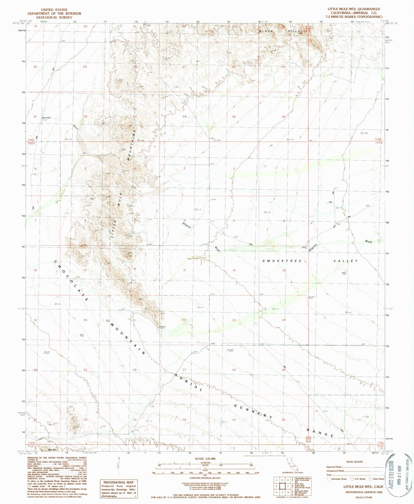 Classic USGS Little Mule Mountains California 7.5'x7.5' Topo Map Image