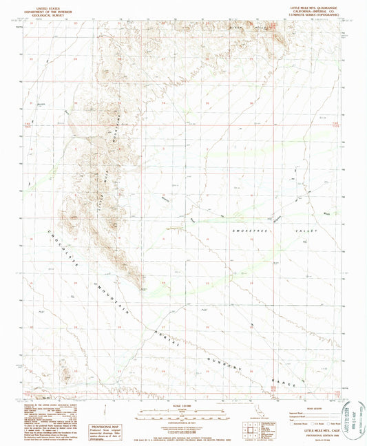 Classic USGS Little Mule Mountains California 7.5'x7.5' Topo Map Image