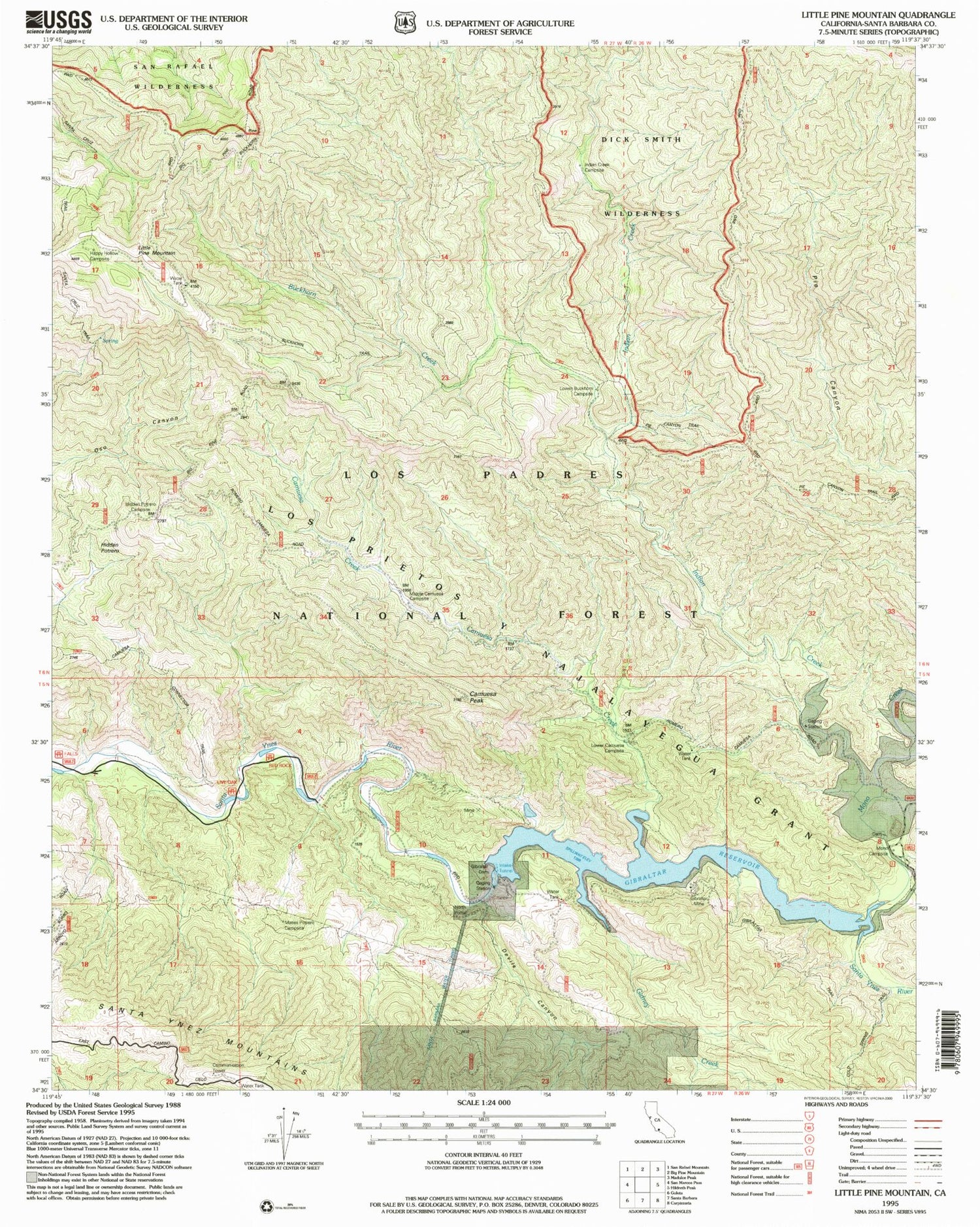 Classic USGS Little Pine Mountain California 7.5'x7.5' Topo Map Image