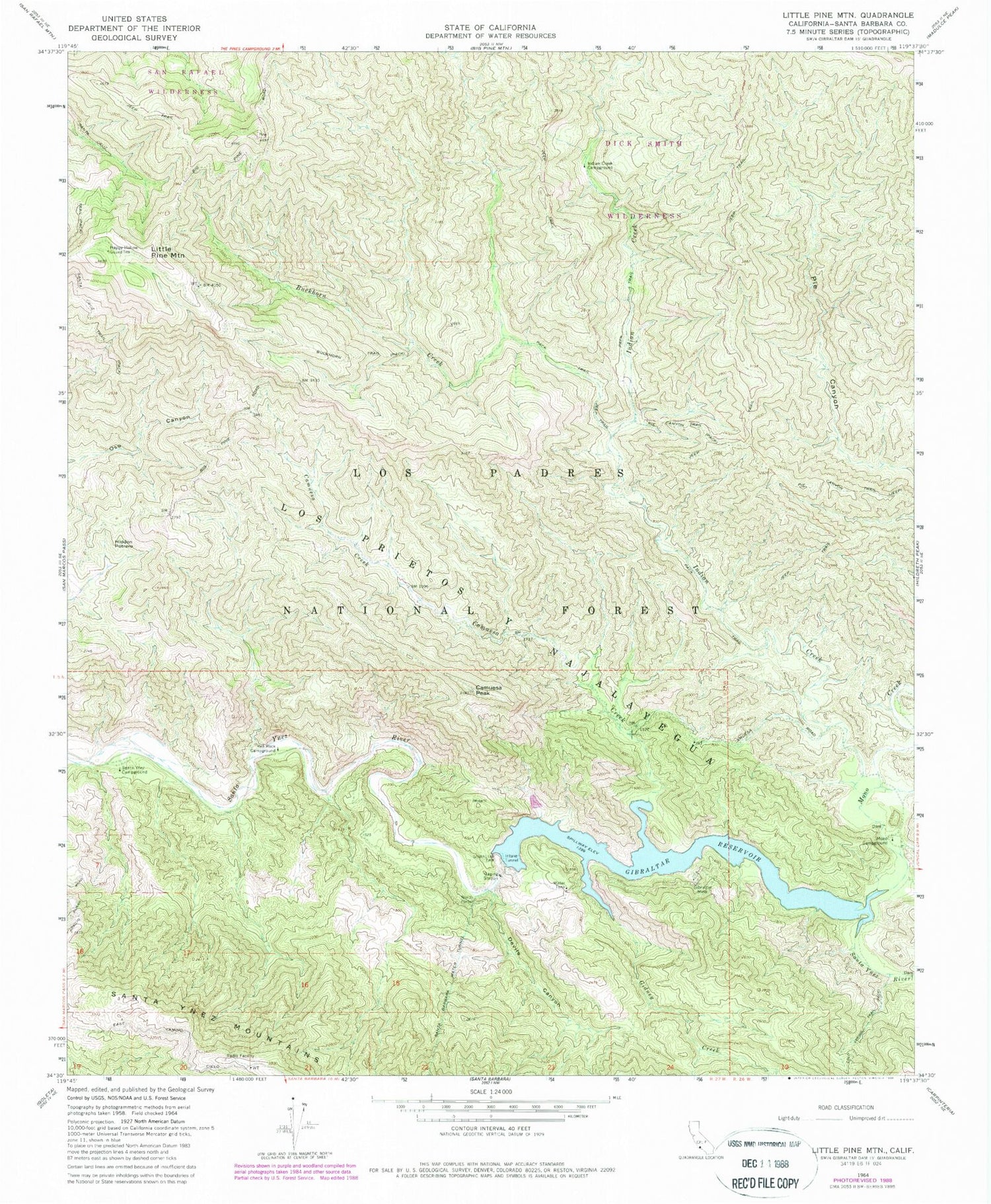 Classic USGS Little Pine Mountain California 7.5'x7.5' Topo Map Image