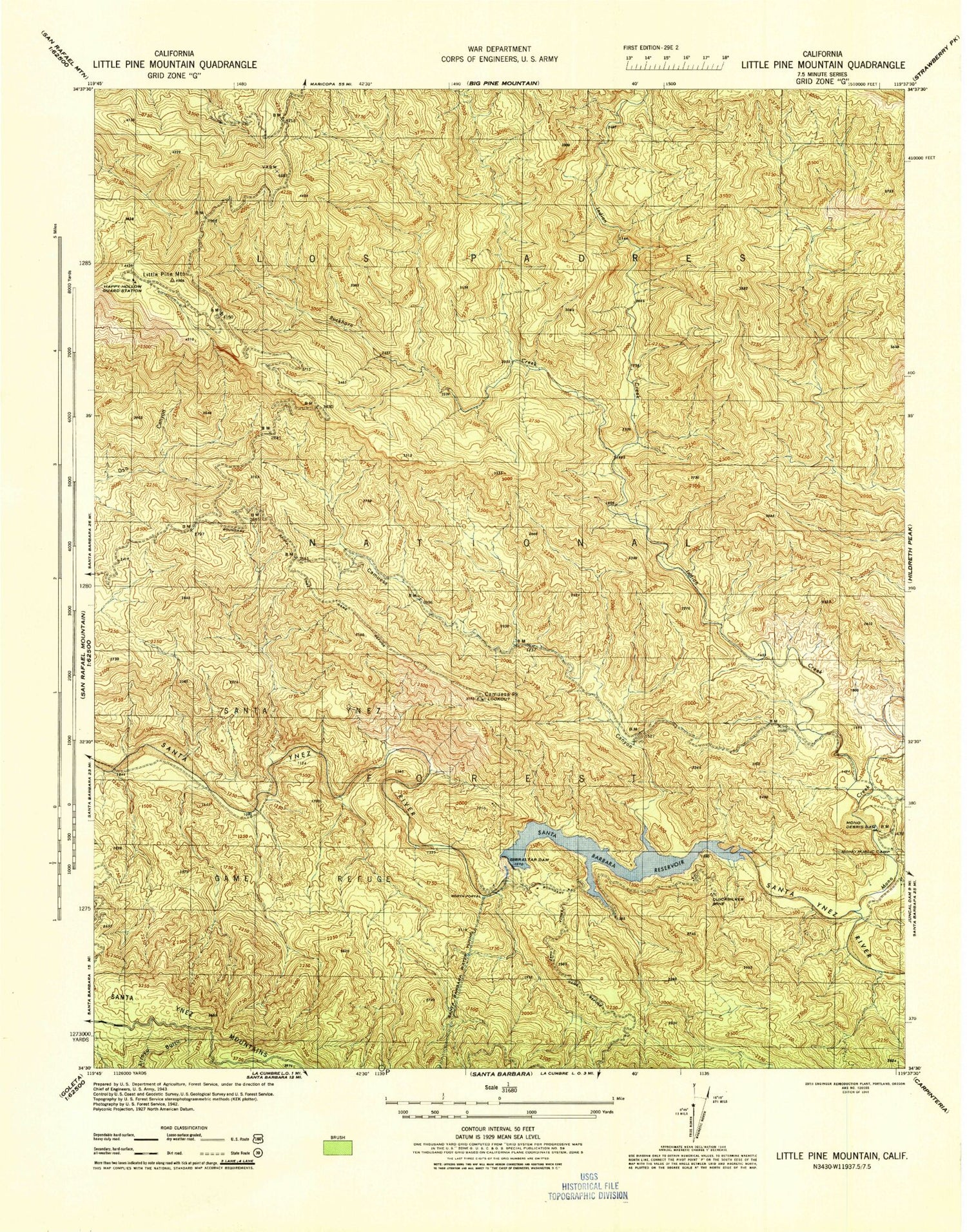 Classic USGS Little Pine Mountain California 7.5'x7.5' Topo Map Image