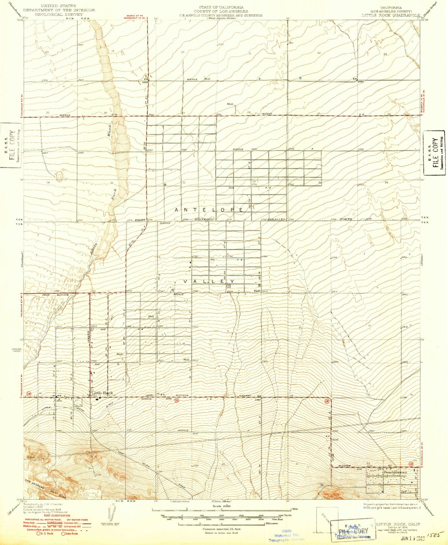 Classic USGS Little Rock California 7.5'x7.5' Topo Map Image