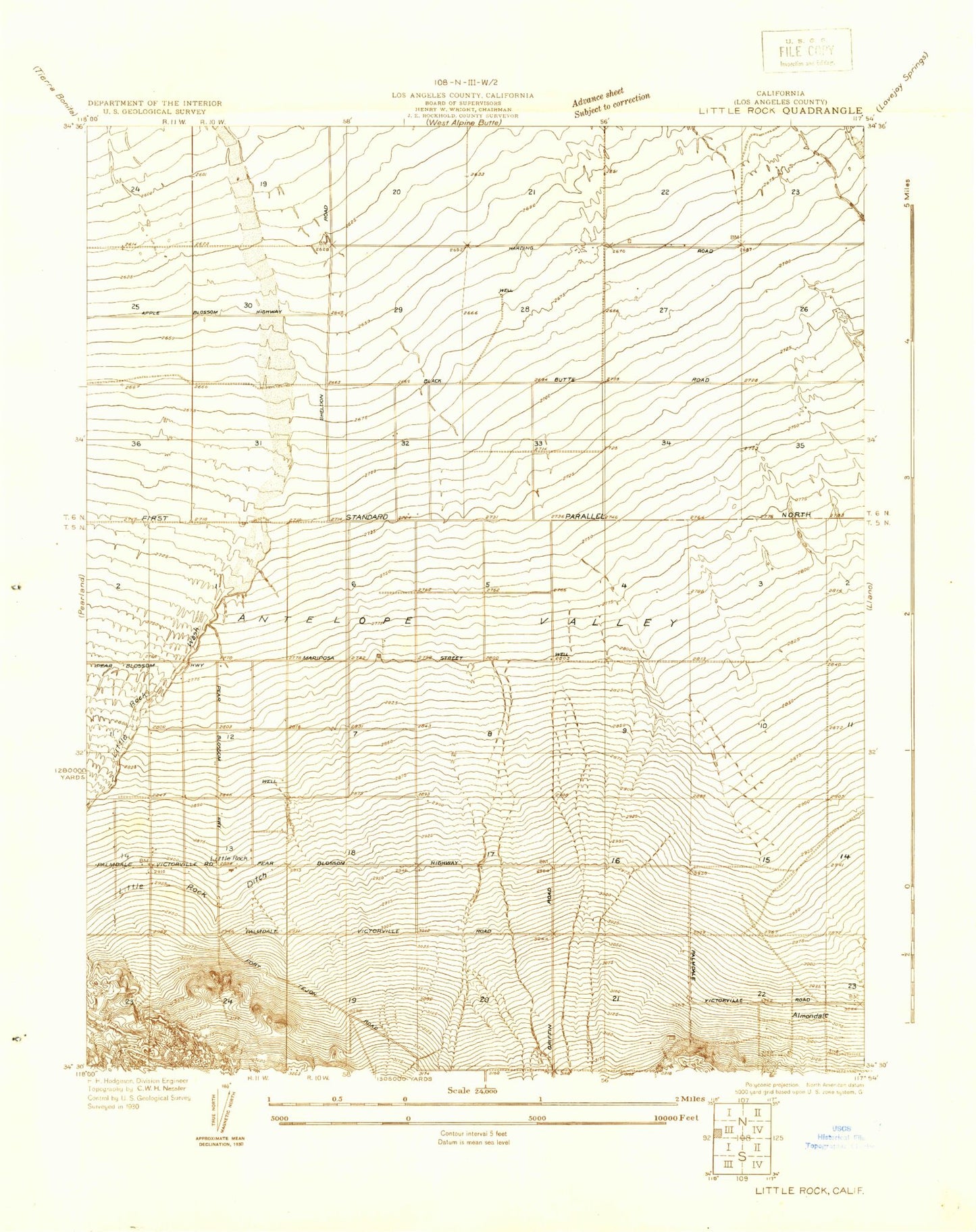Classic USGS Little Rock California 7.5'x7.5' Topo Map Image