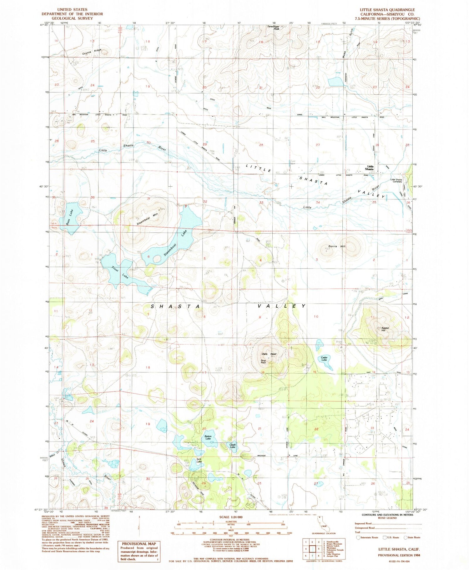 Classic USGS Little Shasta California 7.5'x7.5' Topo Map Image