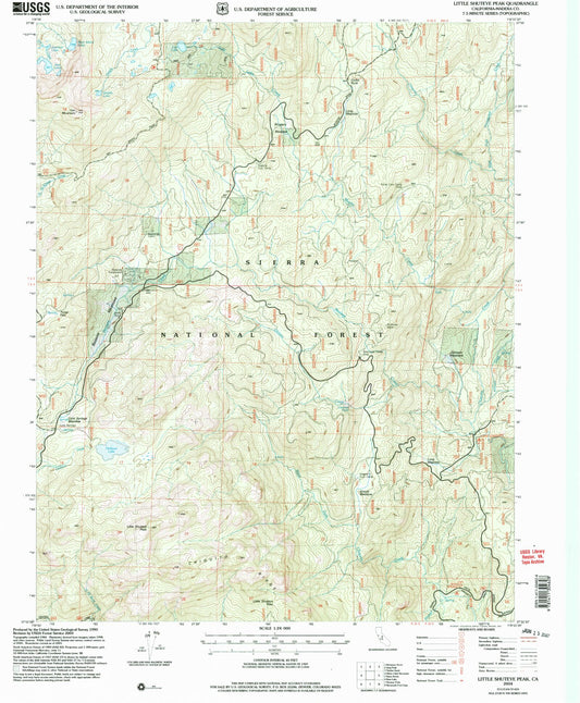 Classic USGS Little Shuteye Peak California 7.5'x7.5' Topo Map Image