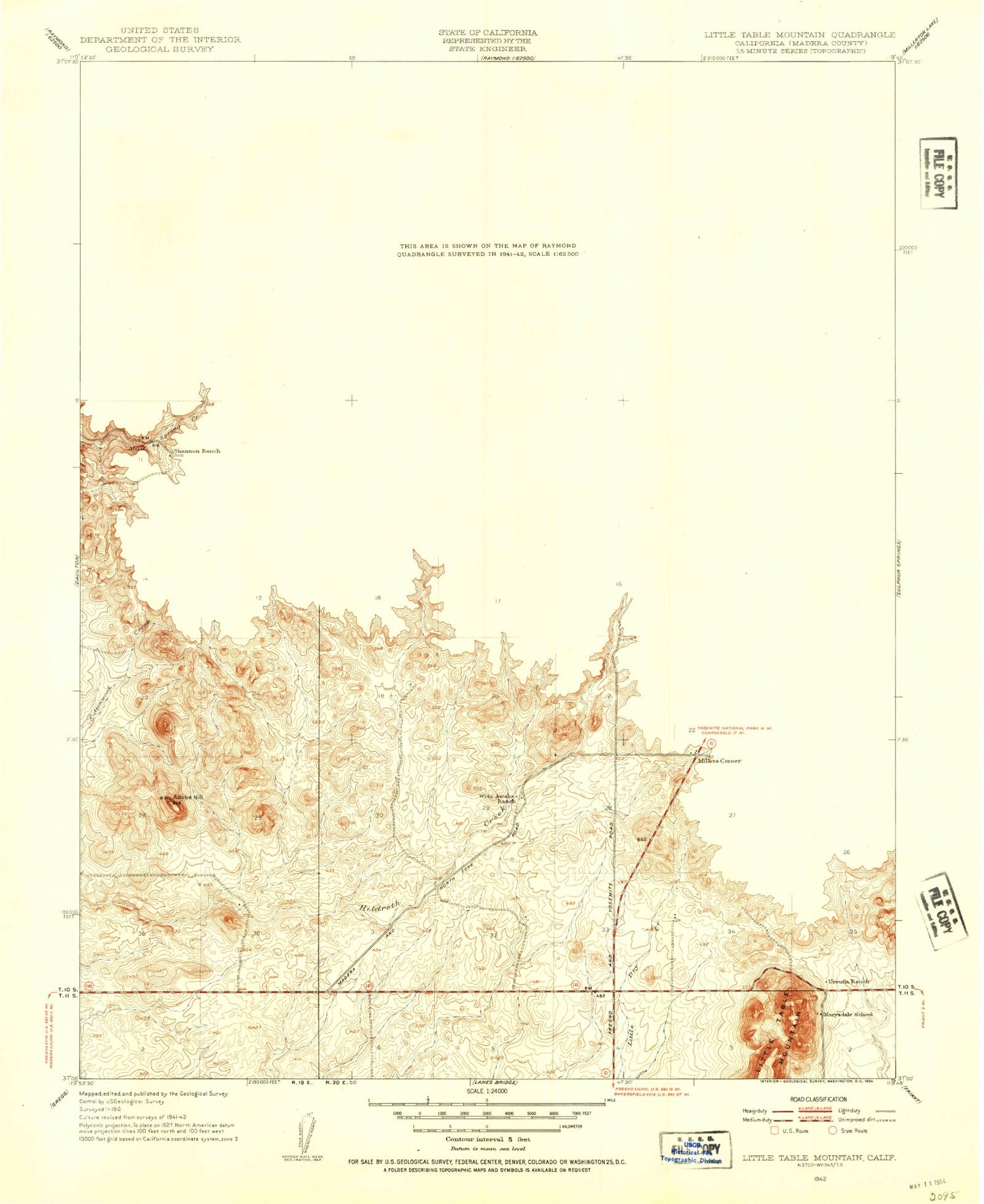 Classic USGS Little Table Mountain California 7.5'x7.5' Topo Map Image