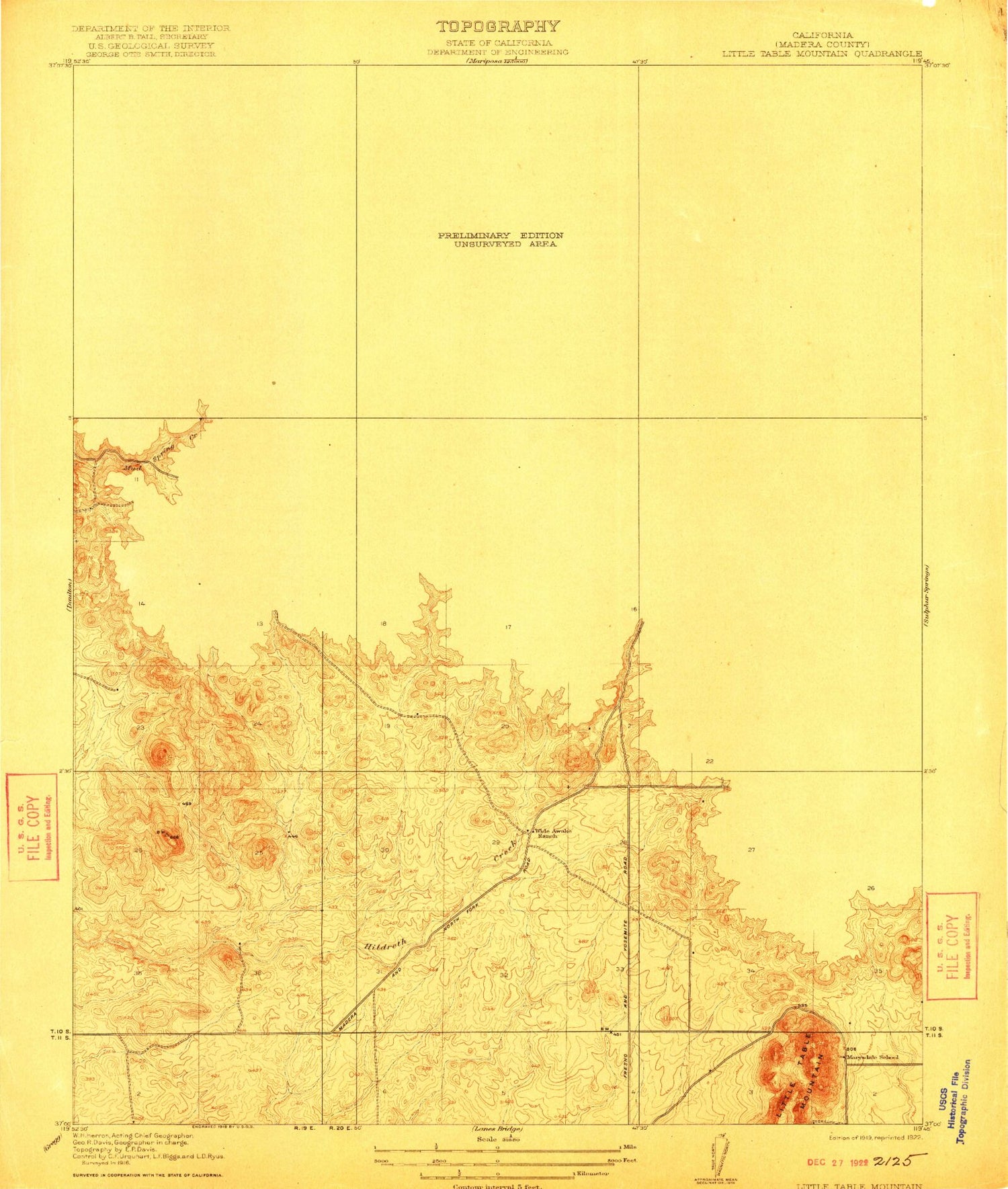 Classic USGS Little Table Mountain California 7.5'x7.5' Topo Map Image