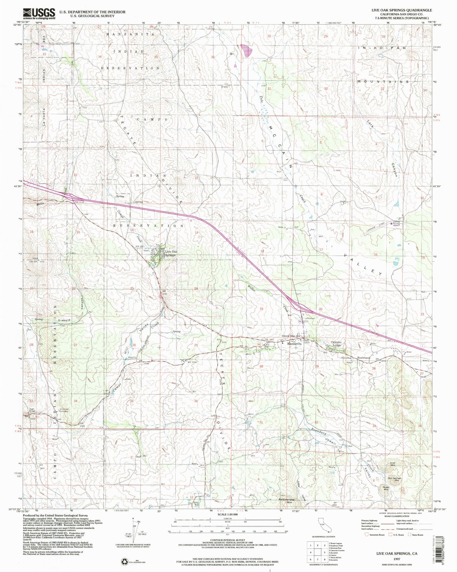 Classic USGS Live Oak Springs California 7.5'x7.5' Topo Map Image
