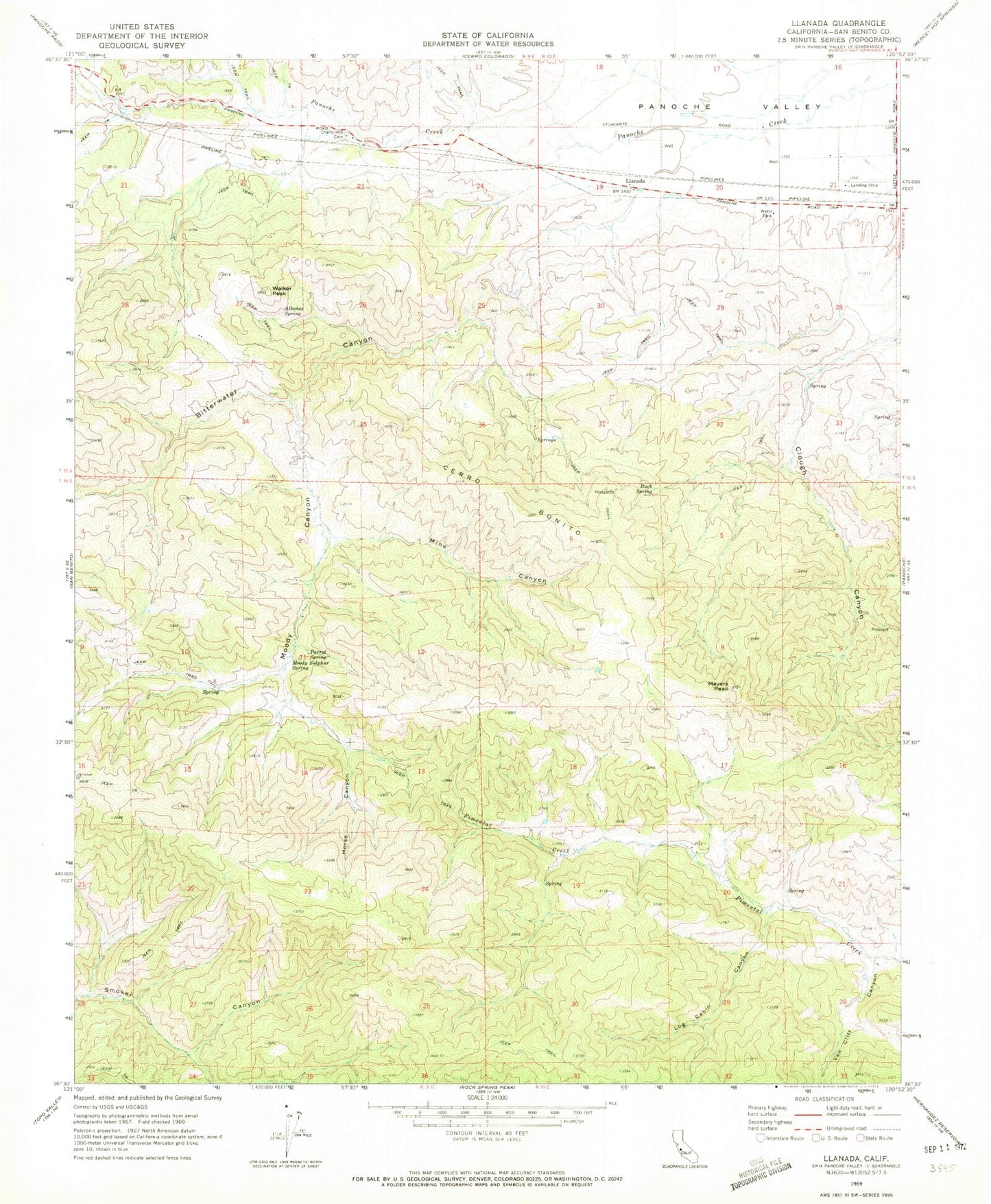 Classic USGS Llanada California 7.5'x7.5' Topo Map Image
