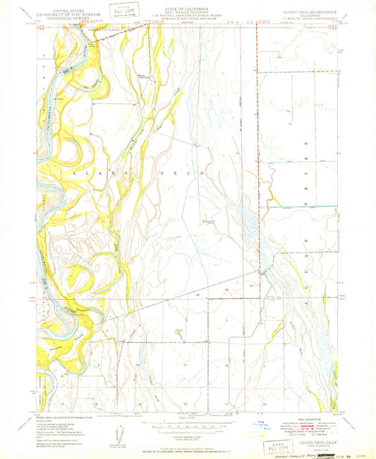Classic USGS Llano Seco California 7.5'x7.5' Topo Map Image