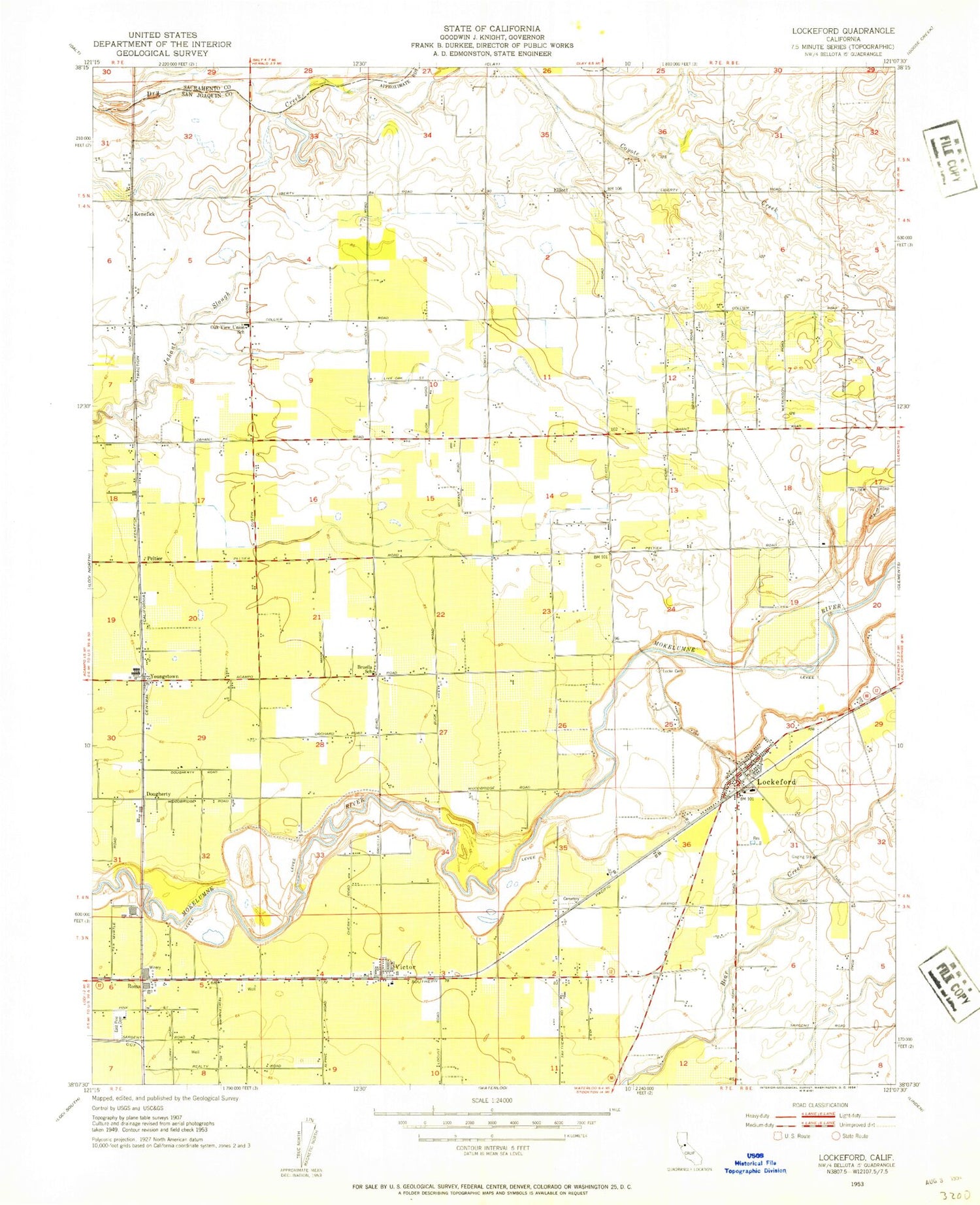 Classic USGS Lockeford California 7.5'x7.5' Topo Map Image