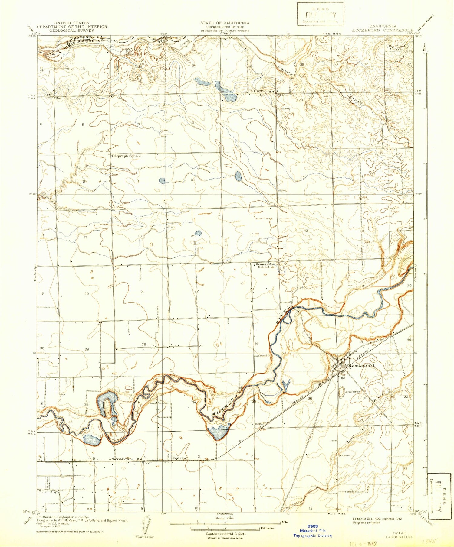 Classic USGS Lockeford California 7.5'x7.5' Topo Map Image