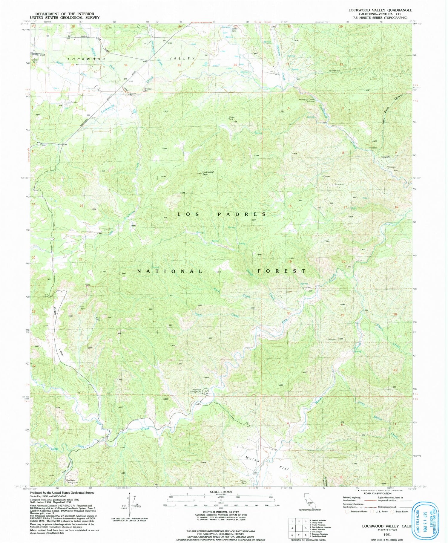 Classic USGS Lockwood Valley California 7.5'x7.5' Topo Map Image