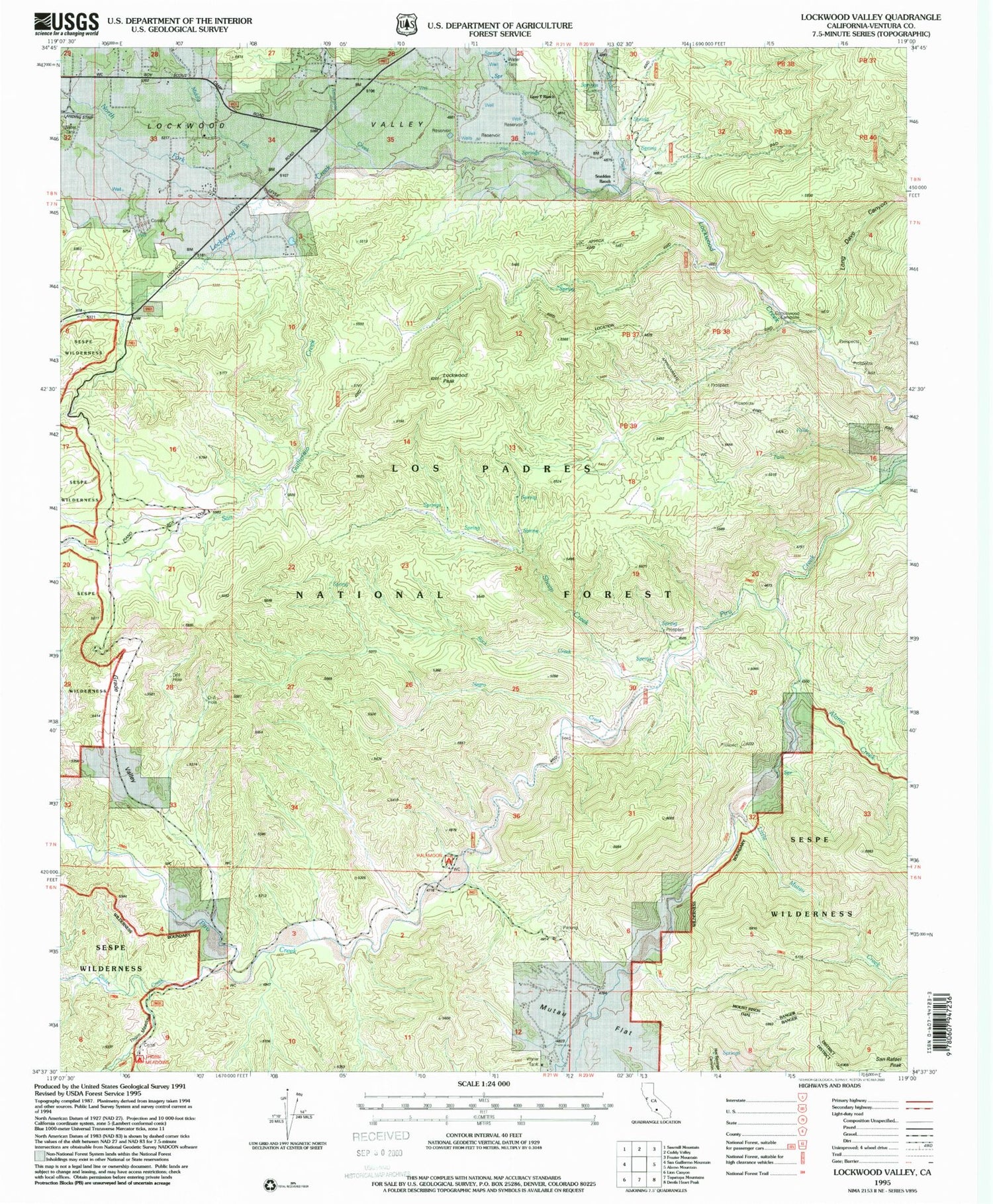 Classic USGS Lockwood Valley California 7.5'x7.5' Topo Map Image
