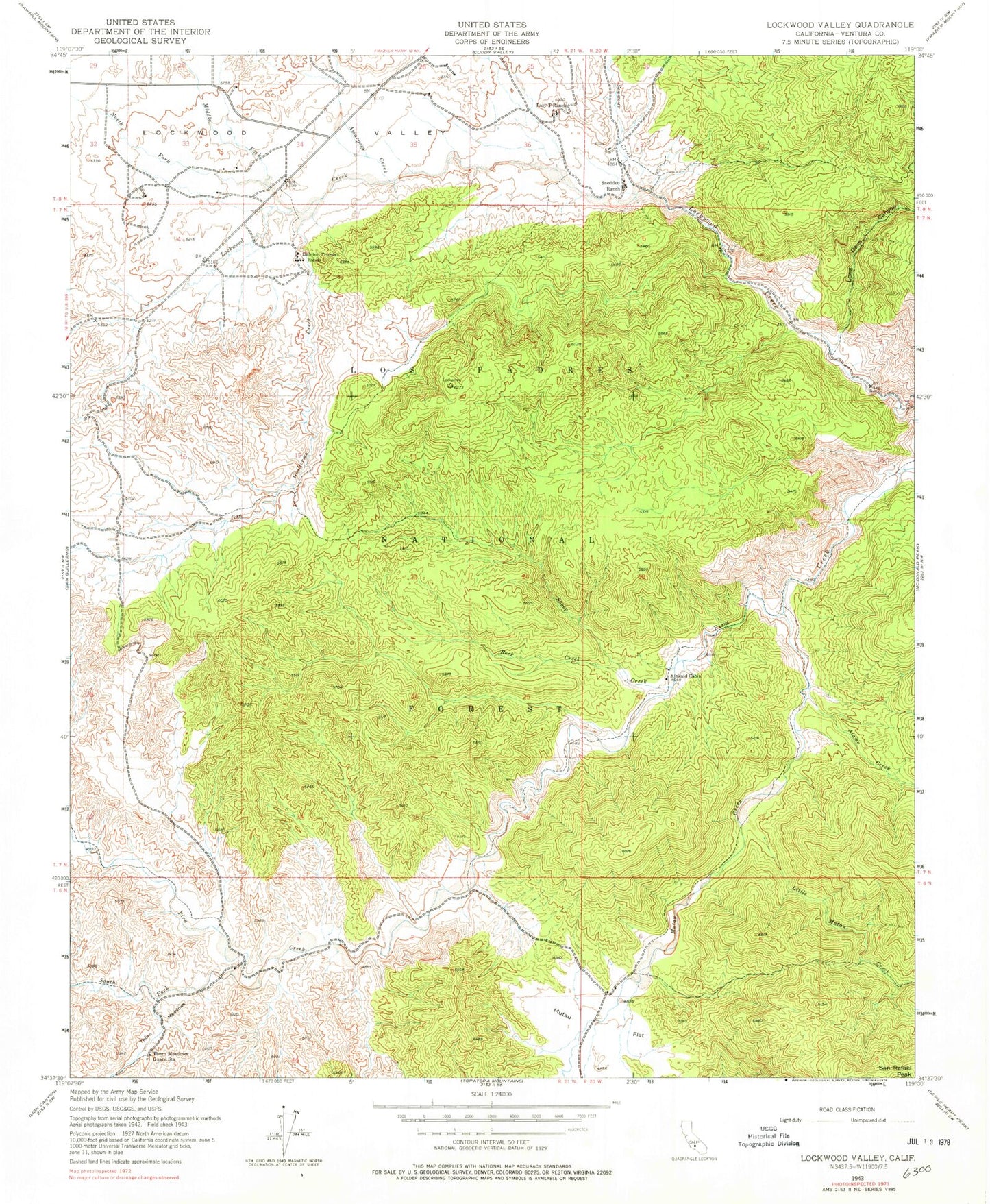 Classic USGS Lockwood Valley California 7.5'x7.5' Topo Map Image