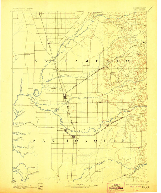 Historic 1894 Lodi California 30'x30' Topo Map Image
