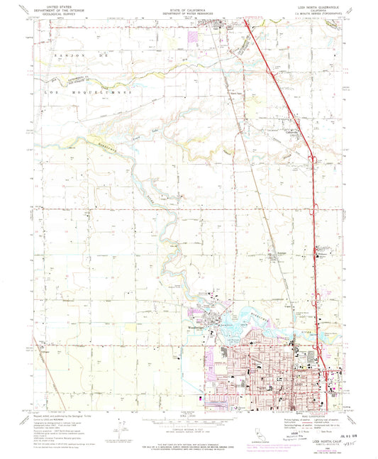 Classic USGS Lodi North California 7.5'x7.5' Topo Map Image