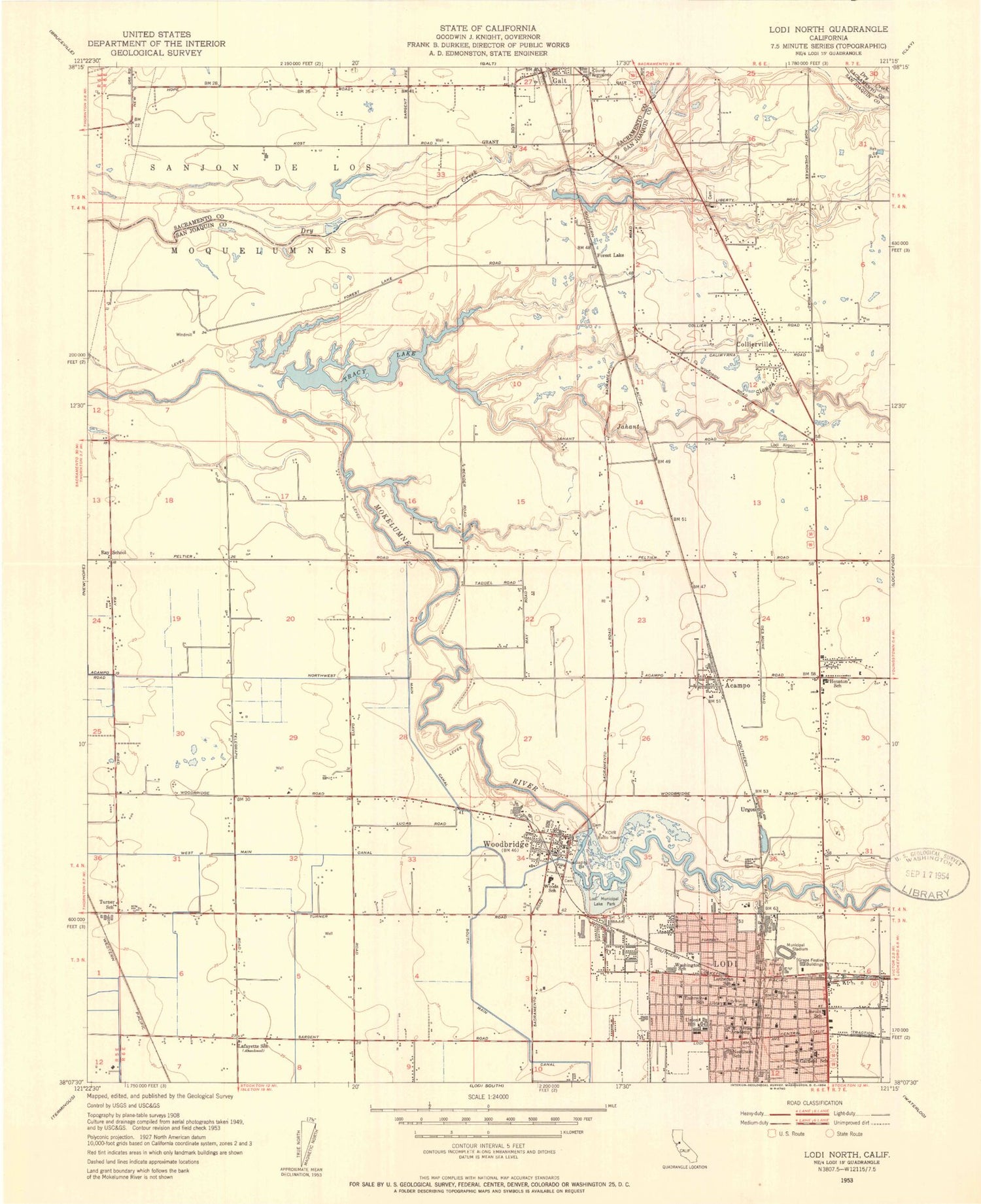 Classic USGS Lodi North California 7.5'x7.5' Topo Map Image