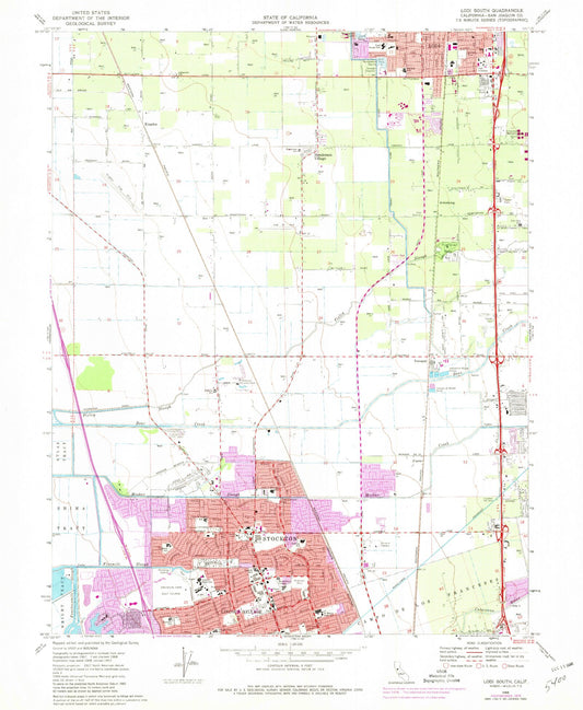 Classic USGS Lodi South California 7.5'x7.5' Topo Map Image