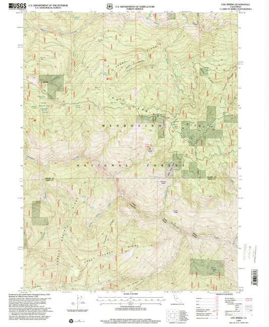 Classic USGS Log Spring California 7.5'x7.5' Topo Map Image